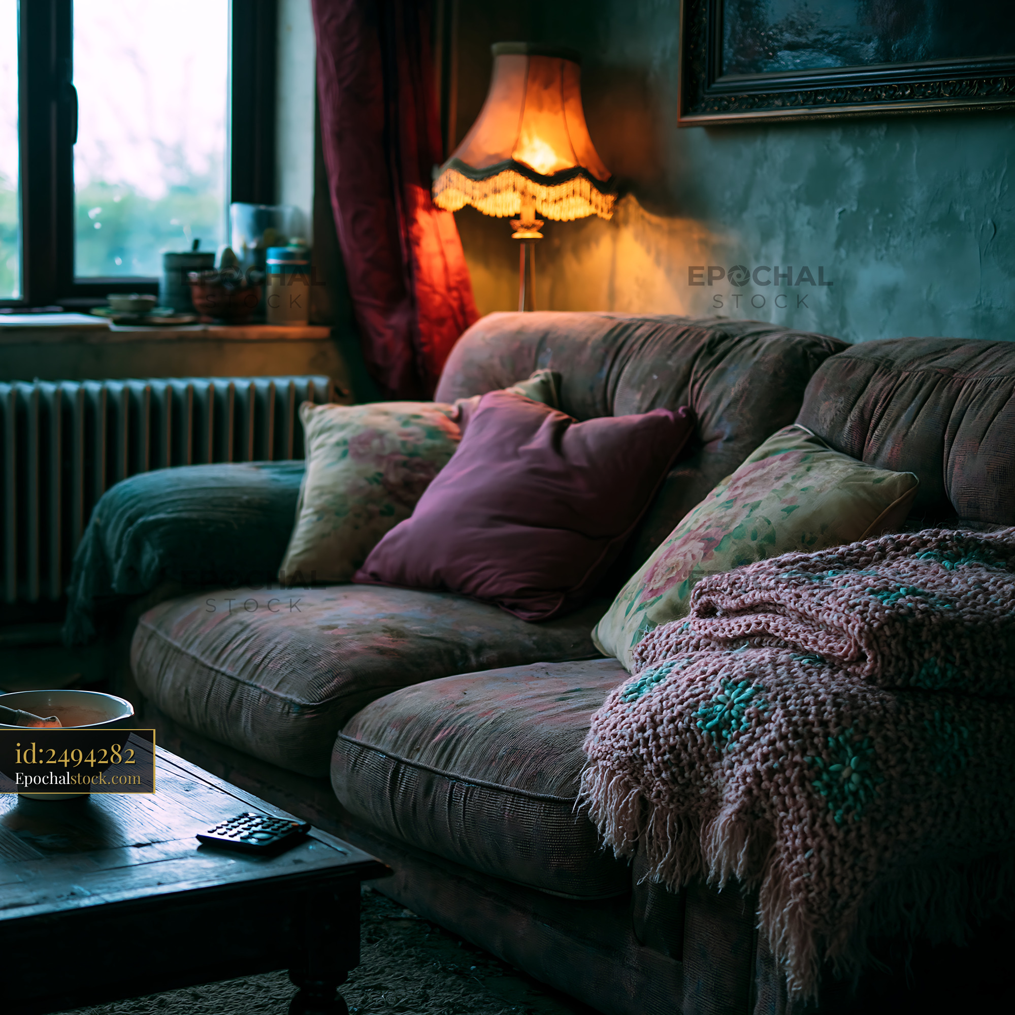 Watermarked full-resolution preview of Cozy living room with warm light and comfortable furniture