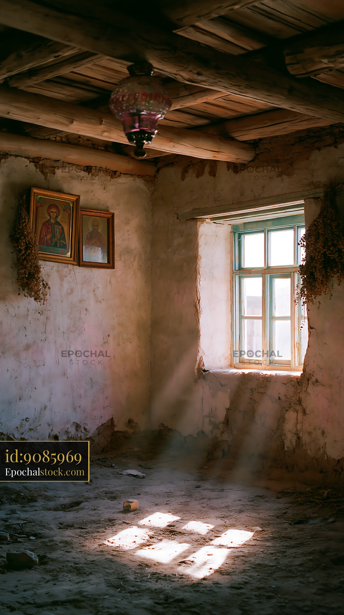 Watermarked full-resolution preview of Old room with a window and light coming through