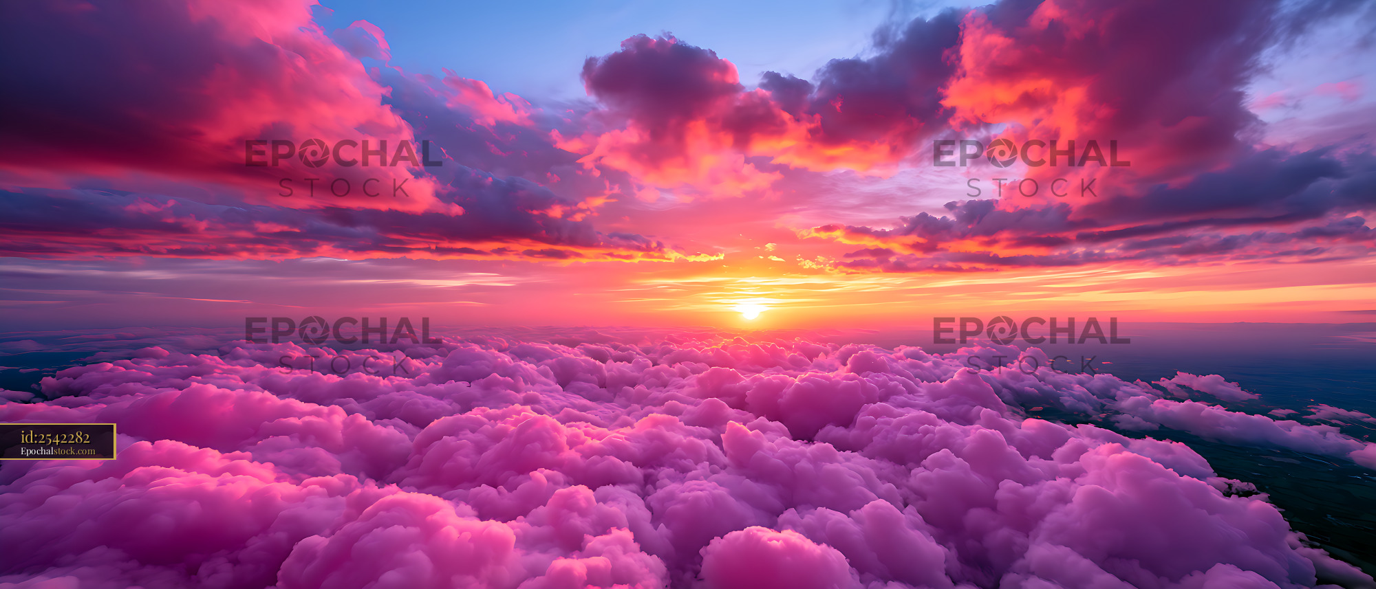 Watermarked full-resolution preview of Colorful sunset over a vast pink cloudscape