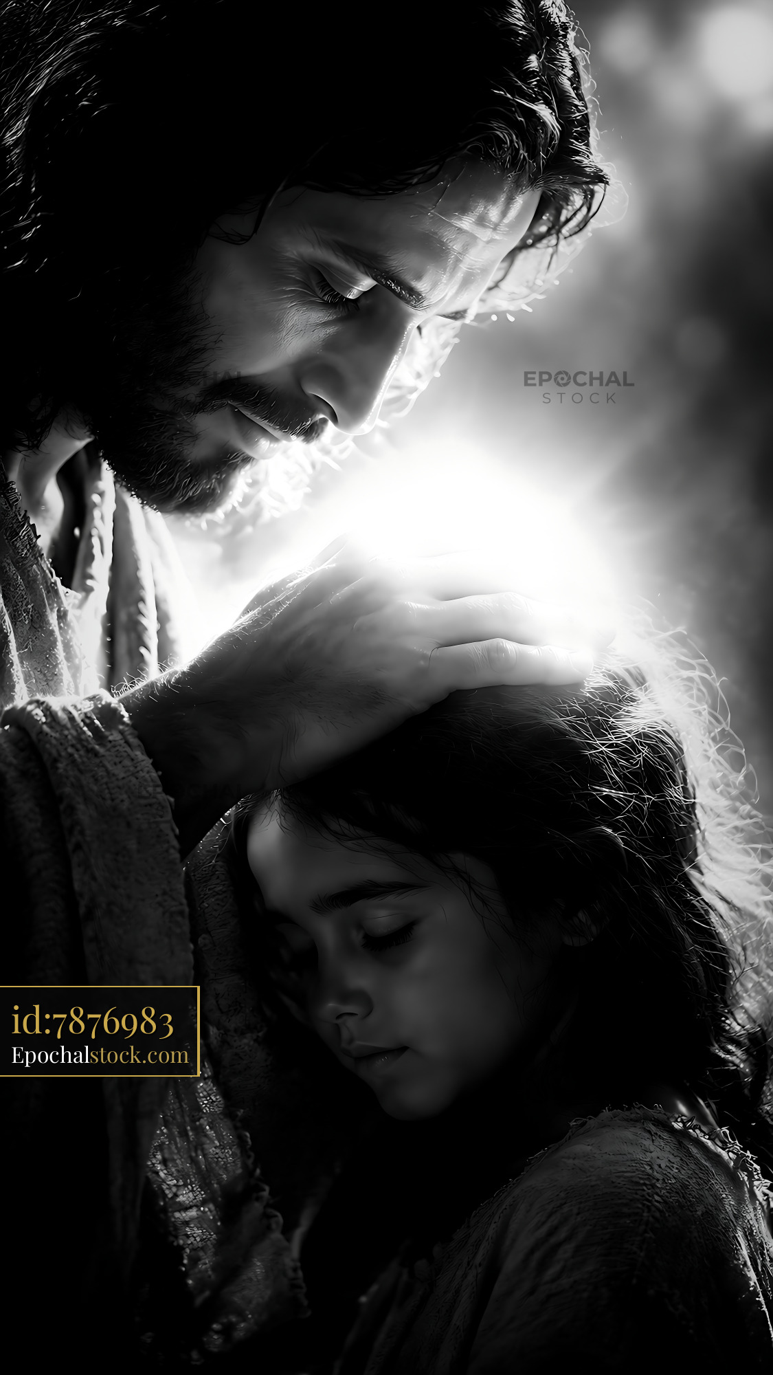 Watermarked full-resolution preview of Emotional moment between a man and a girl in soft lighting