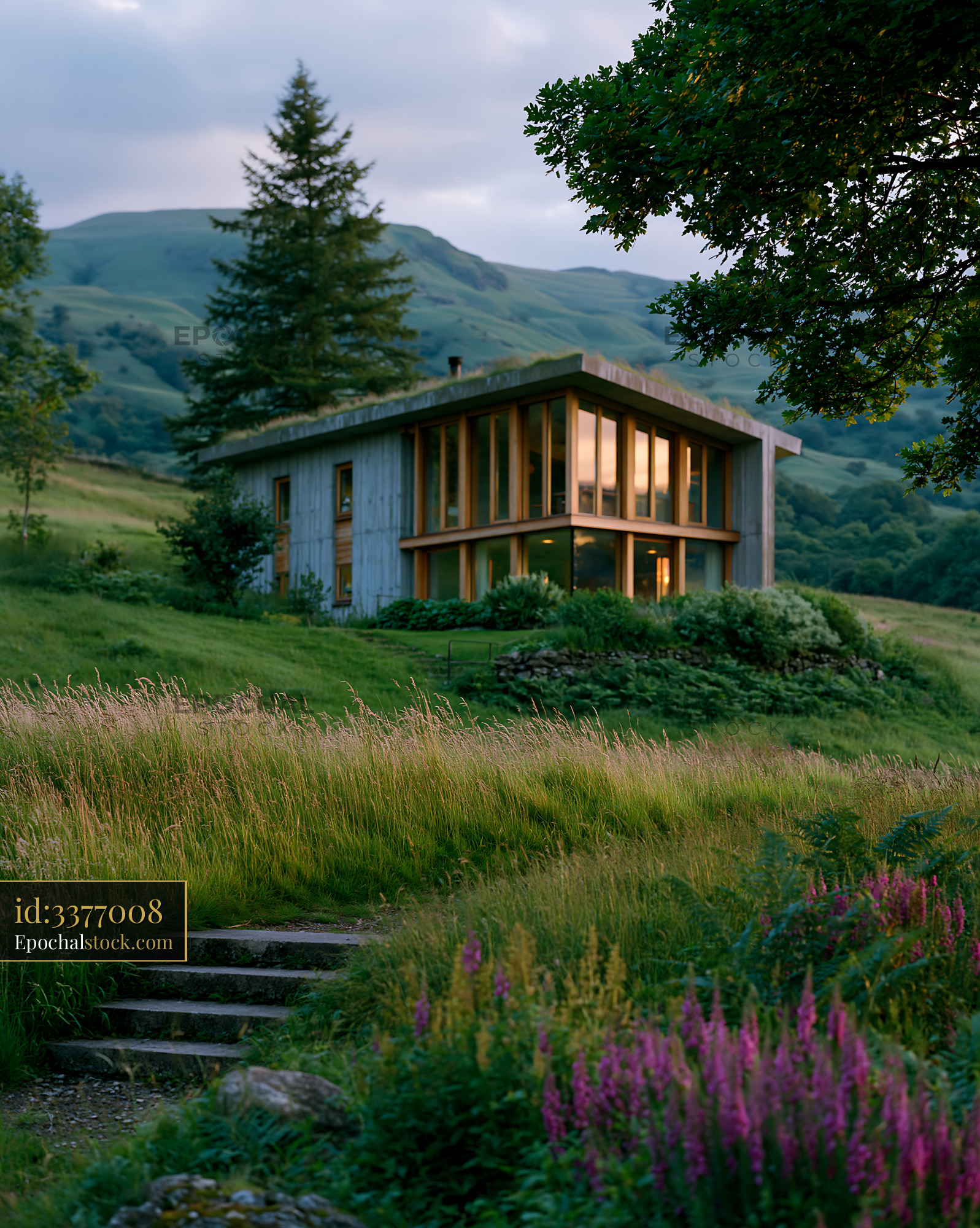 Watermarked full-resolution preview of Modern house surrounded by nature in the countryside