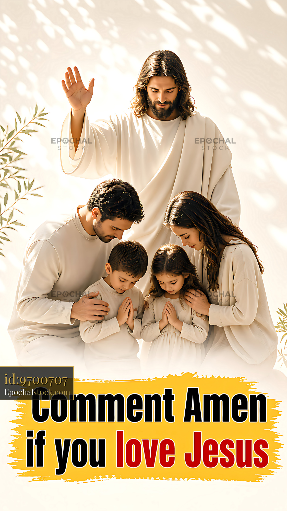 Watermarked full-resolution preview of Family praying together in a spiritual moment for Jesus