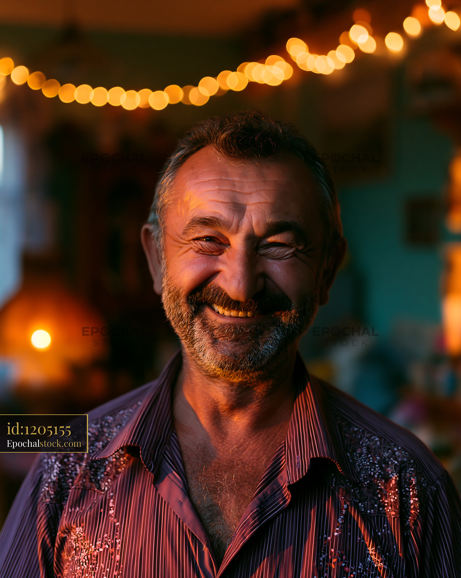 Watermarked full-resolution preview of Smiling man with beard in a room lit by soft lights
