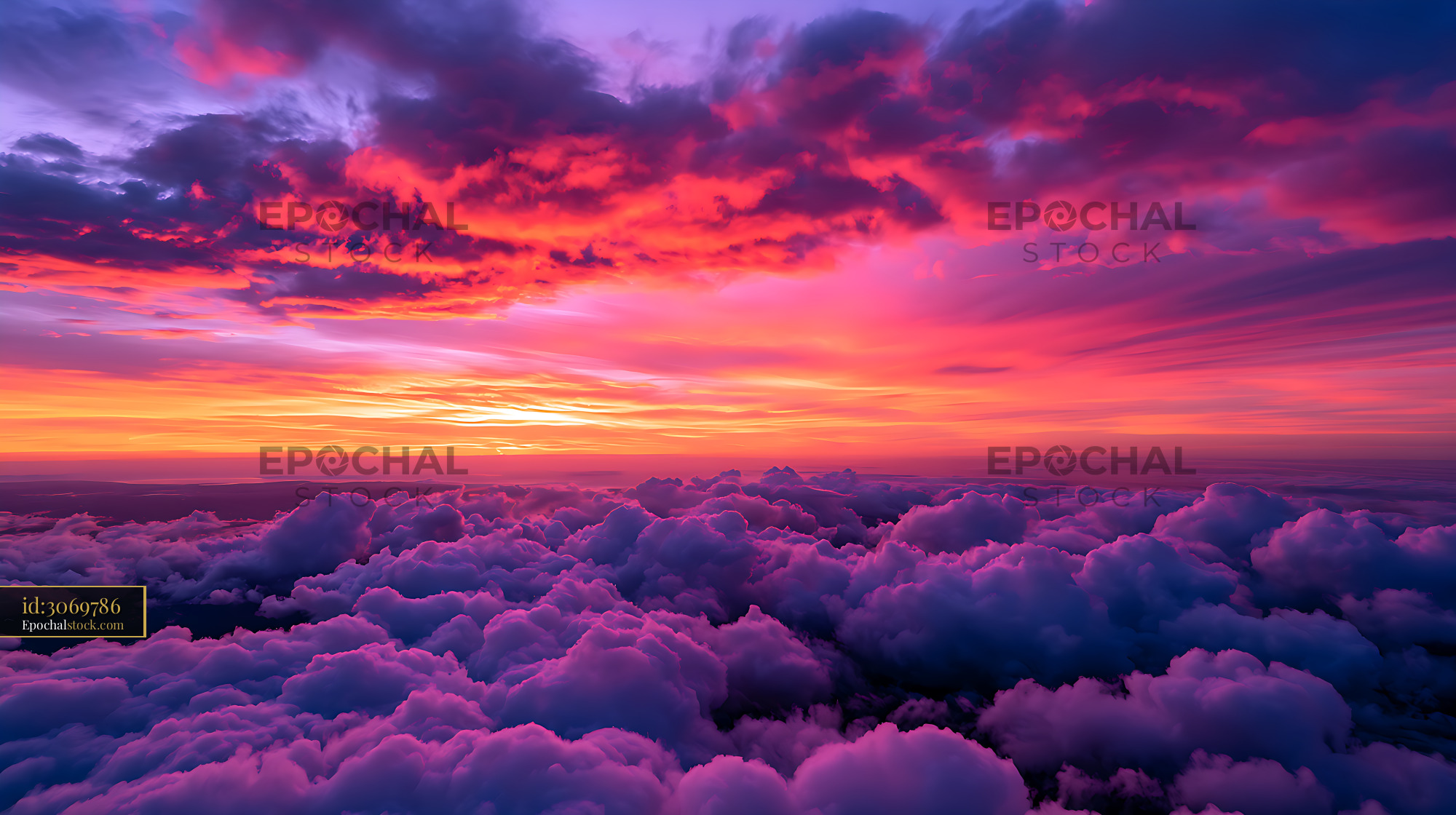 Watermarked full-resolution preview of Colorful sunset over clouds from above
