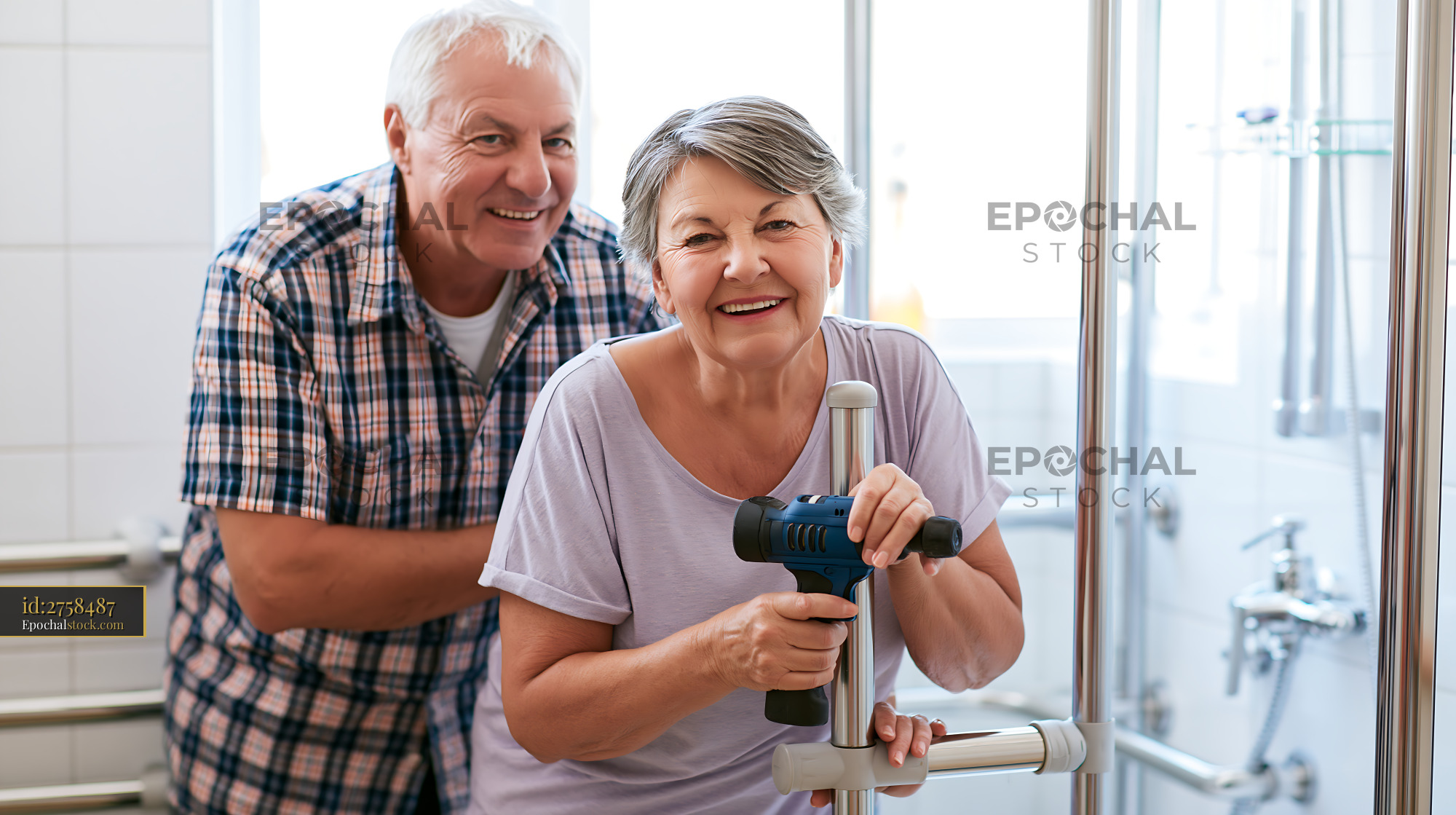 Watermarked full-resolution preview of Seniors working together on home improvement project