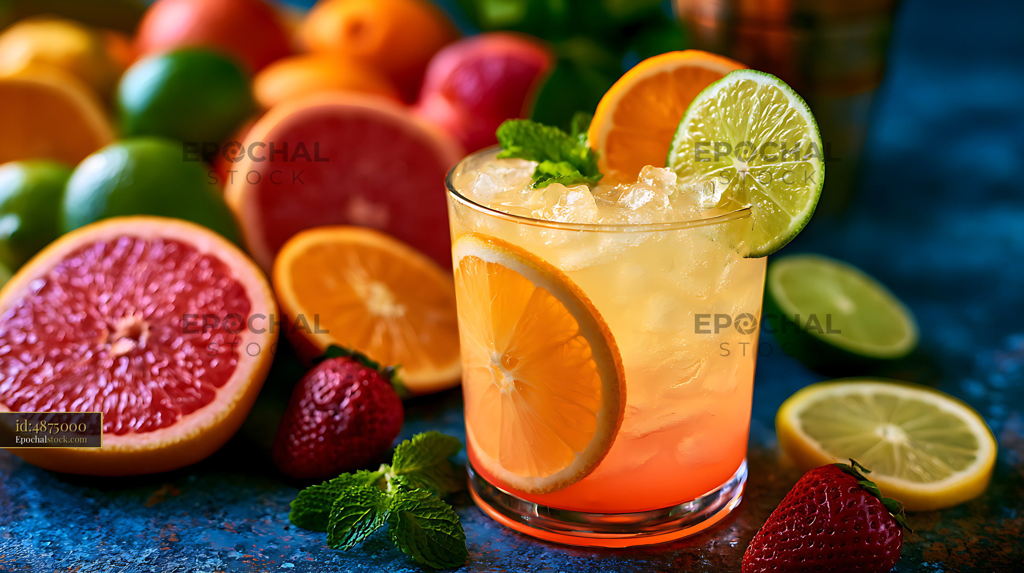 Watermarked full-resolution preview of Refreshing citrus drink surrounded by fresh fruit