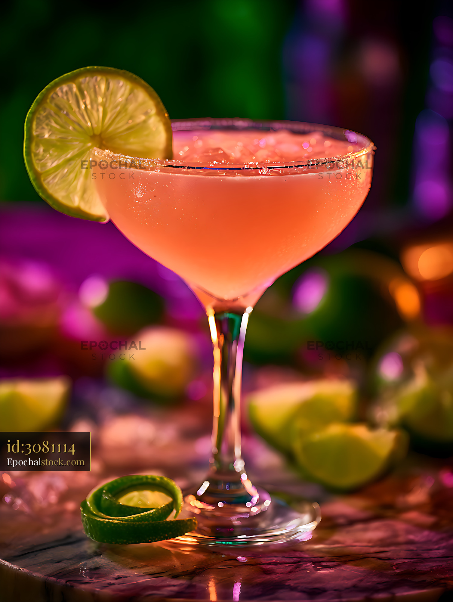 Watermarked full-resolution preview of Vibrant pink citrus drink with lime garnish