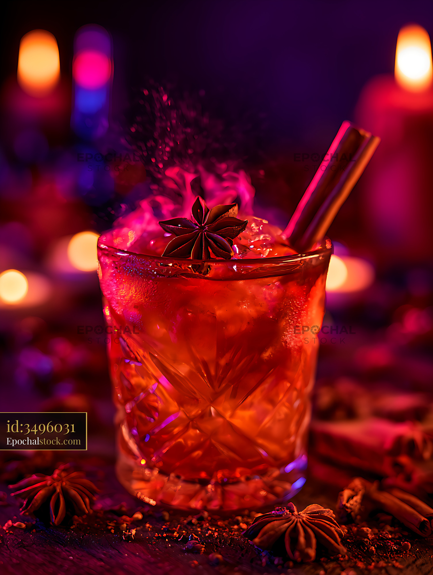 Watermarked full-resolution preview of Red spiced cocktail with star anise and cinnamon