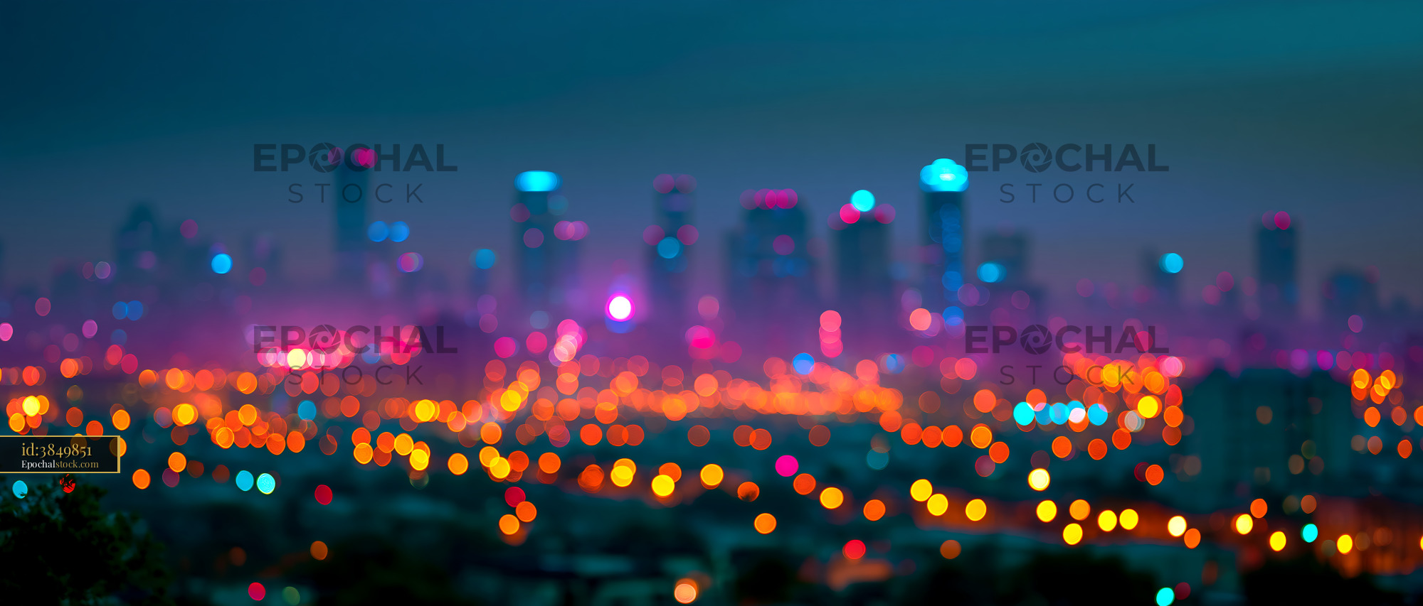 Watermarked full-resolution preview of City skyline with blurred night lights