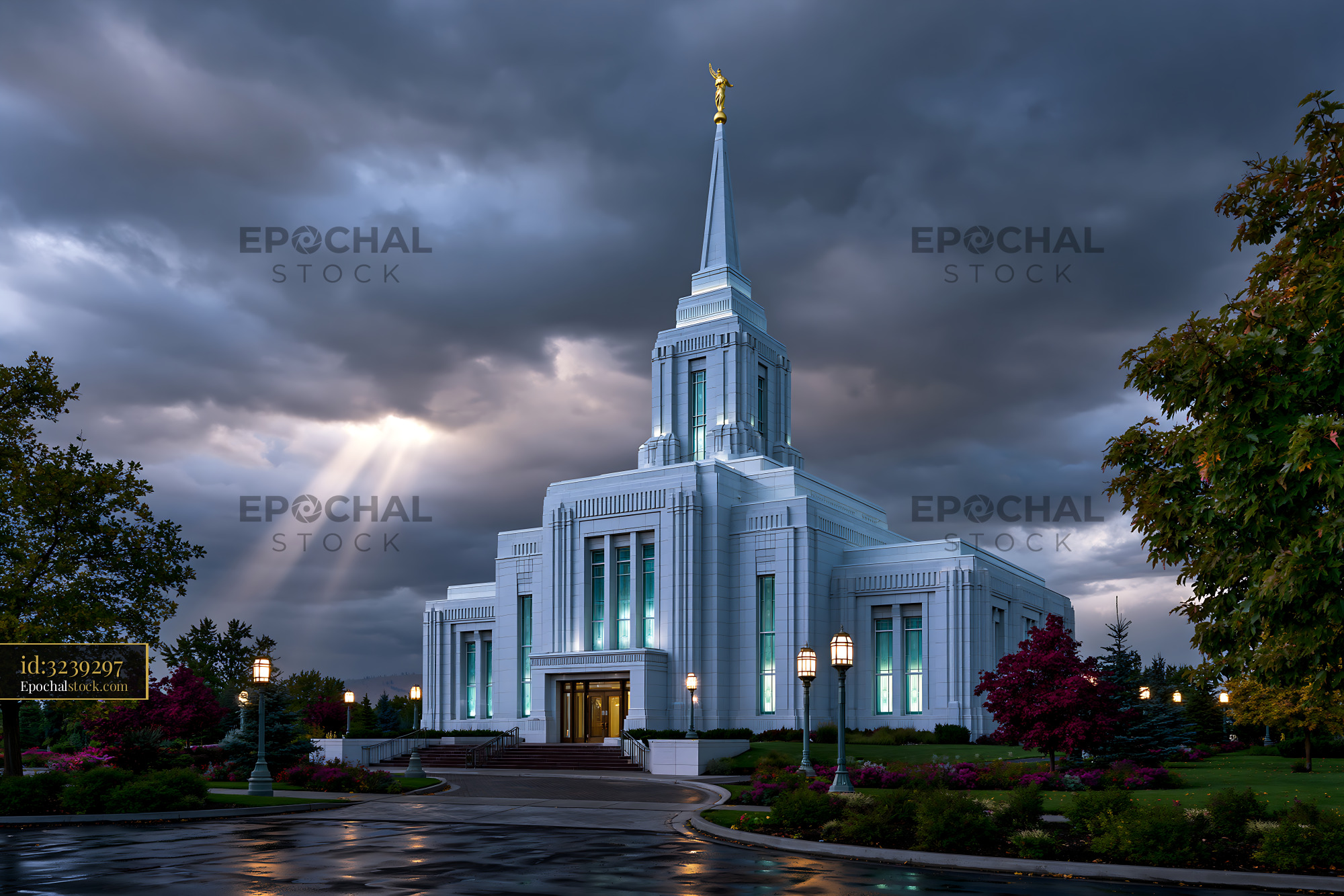 Photorealistic Architectural Photography of a Temple With Clouds - stock photo