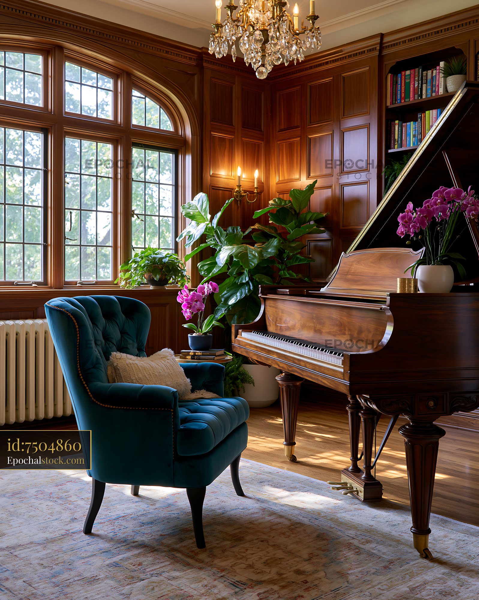 Watermarked full-resolution preview of Cozy corner with piano and plants in a well-lit room