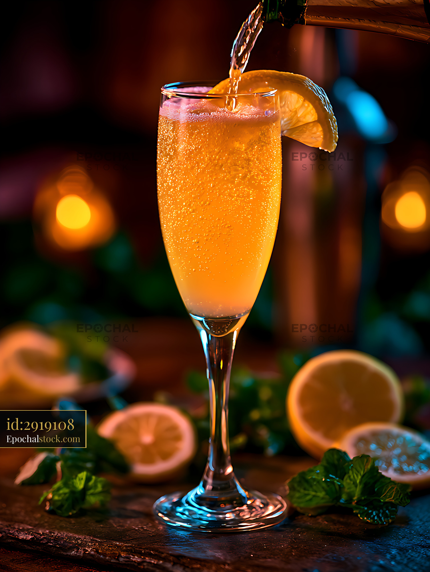 Watermarked full-resolution preview of Refreshing sparkling citrus beverage with lemon garnish