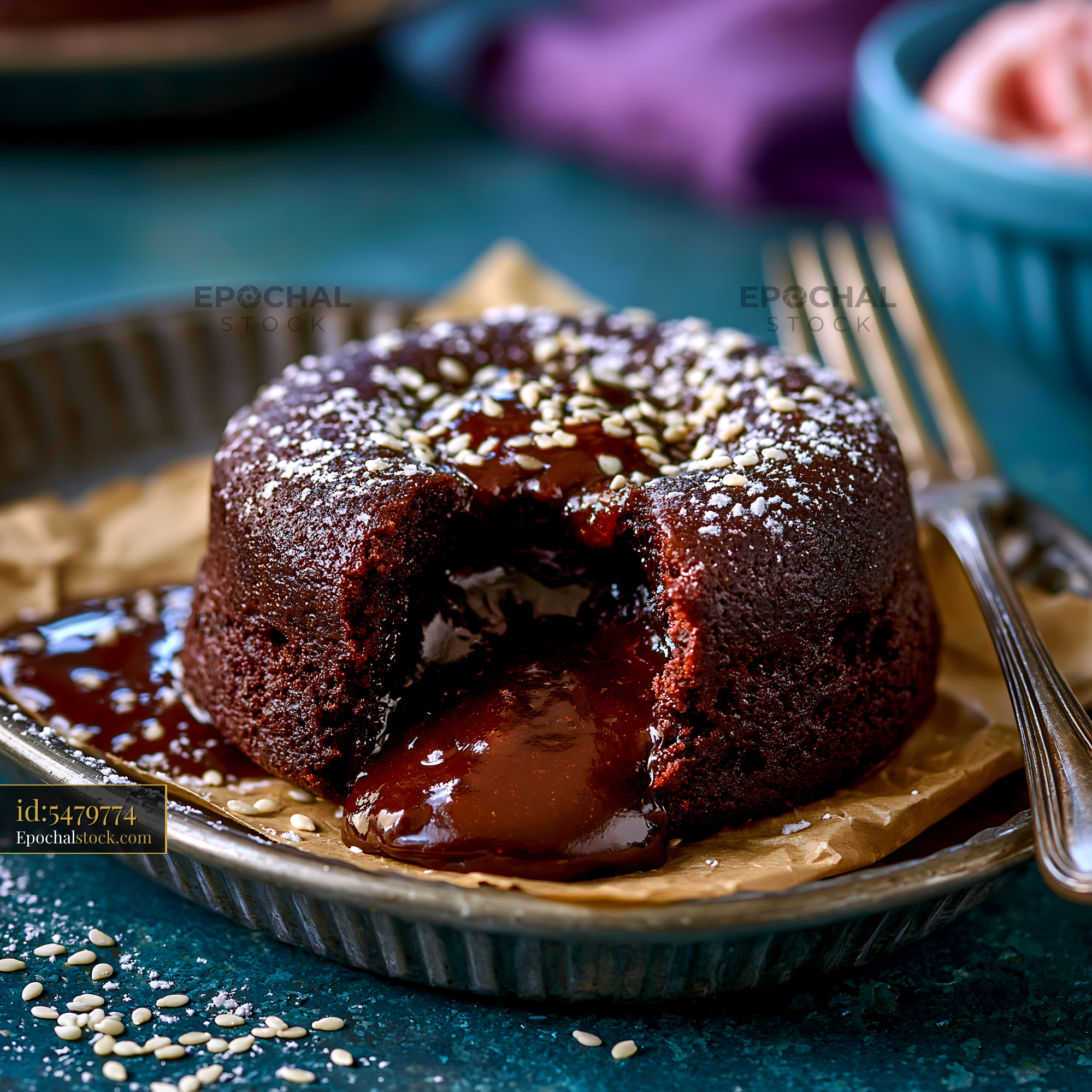 Chocolate Lava Cake With Molten Center Served on a Plate - stock photo