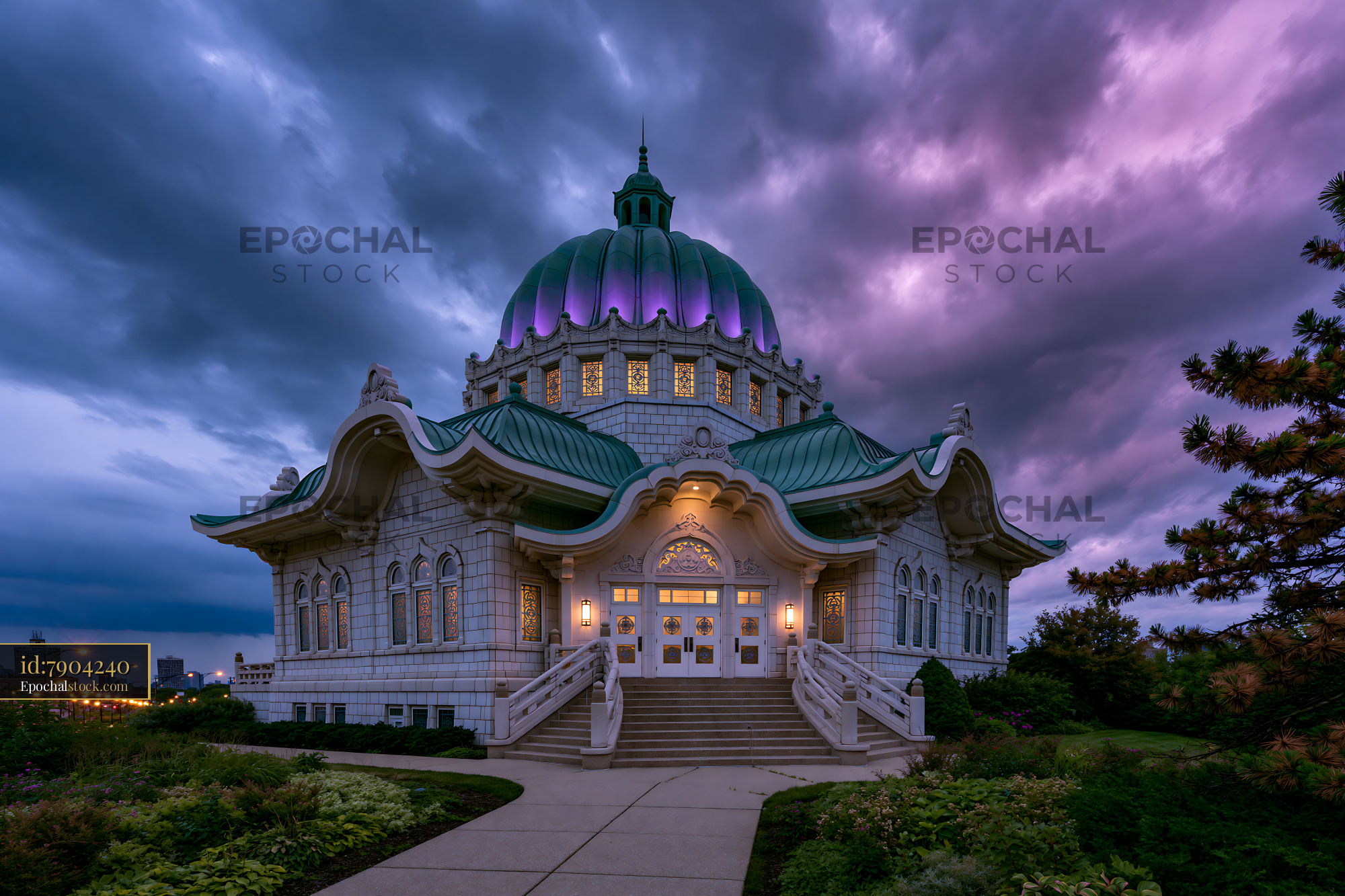 Watermarked full-resolution preview of Historic building with green dome under dramatic sky