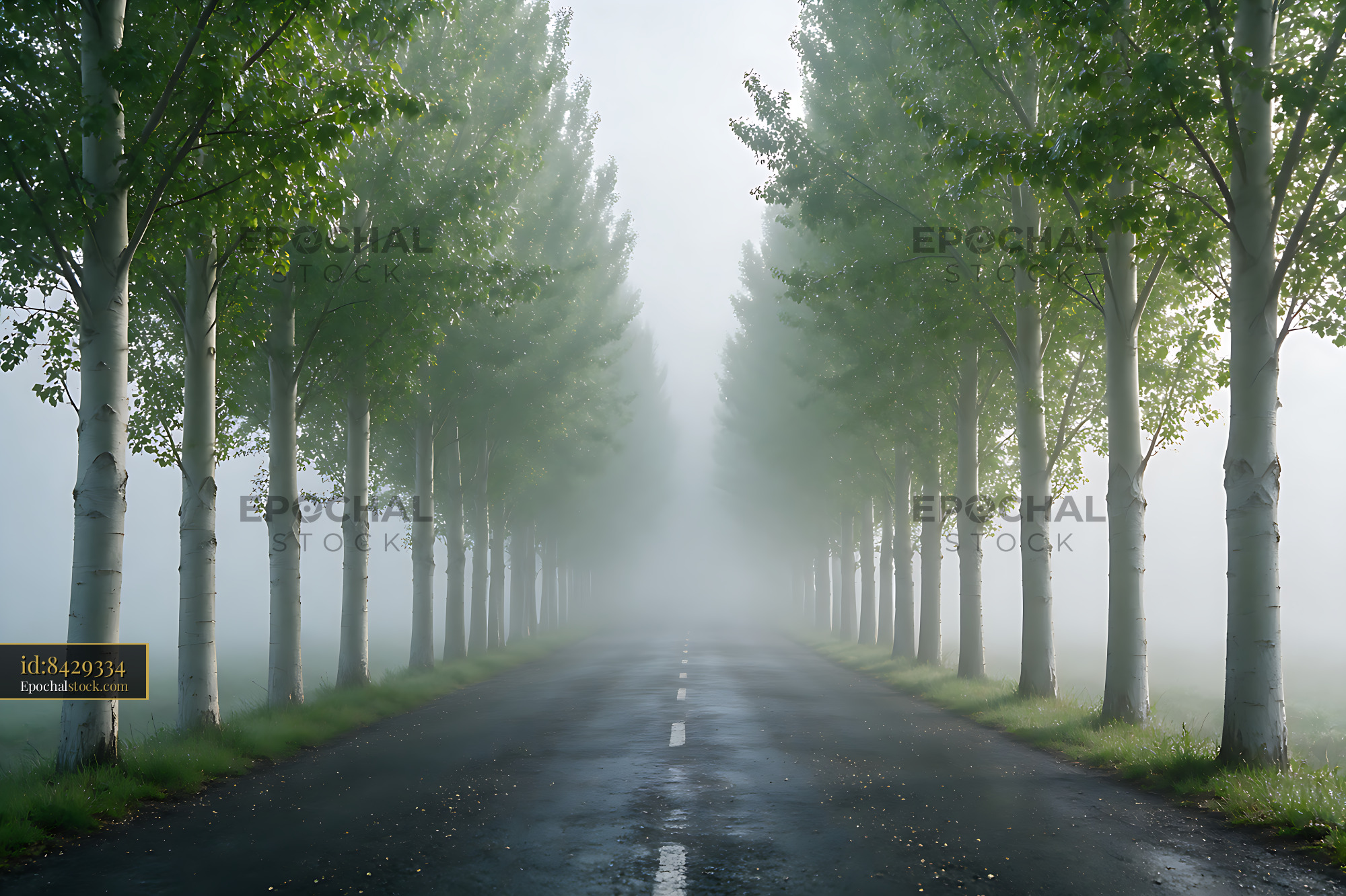 Watermarked full-resolution preview of Poplar Tree Avenue in Morning Fog