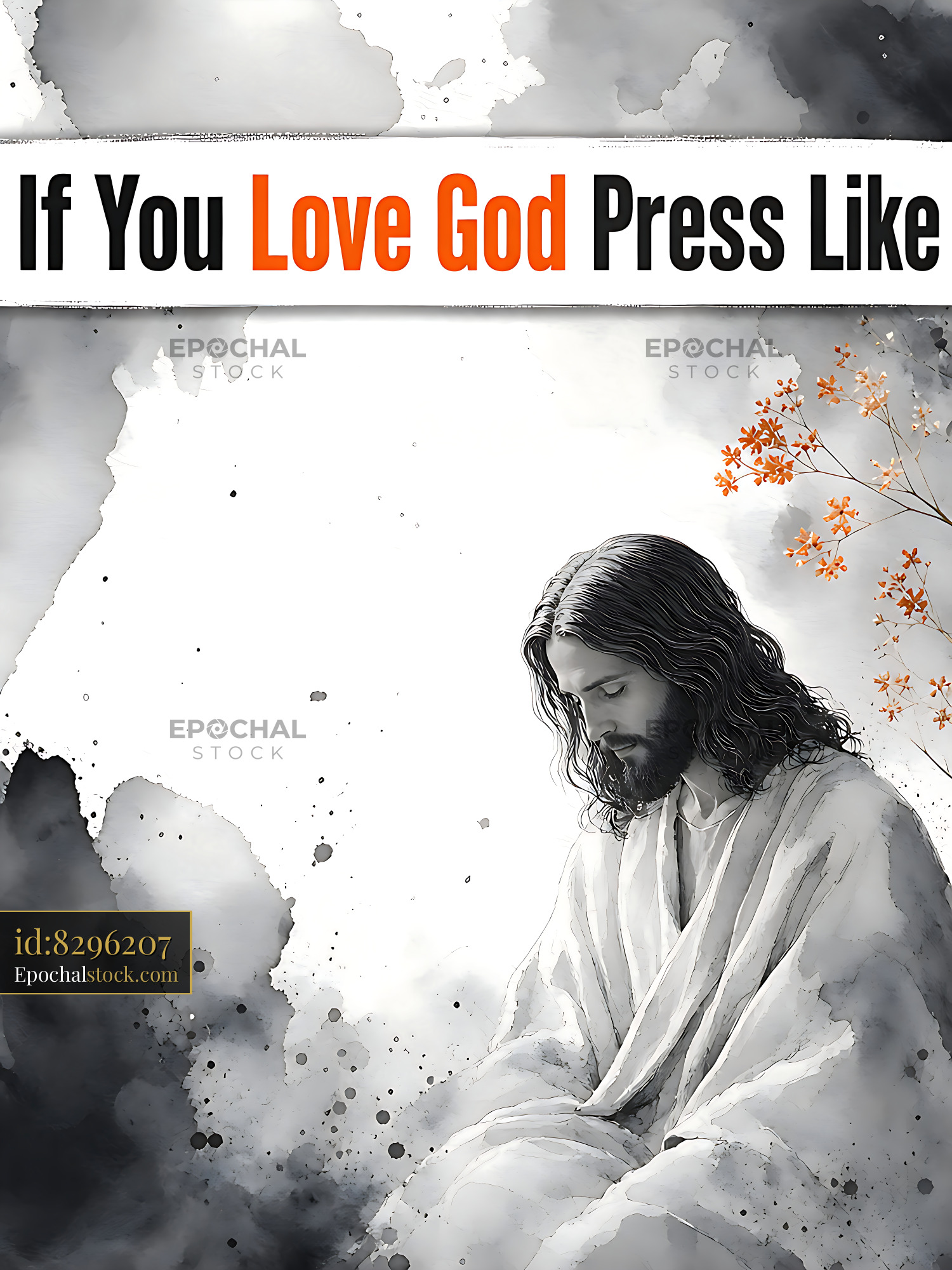 Watermarked full-resolution preview of Artistic representation of a religious figure with a message