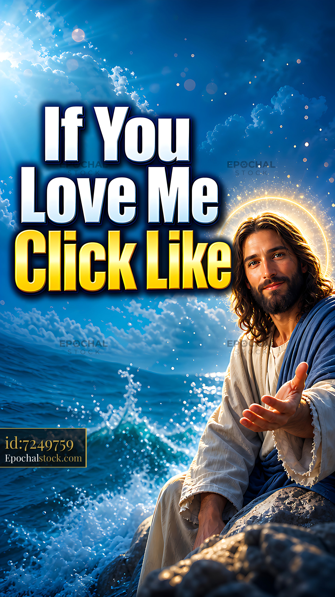 Jesus Offers Help by the Ocean With a Call to Action - stock photo