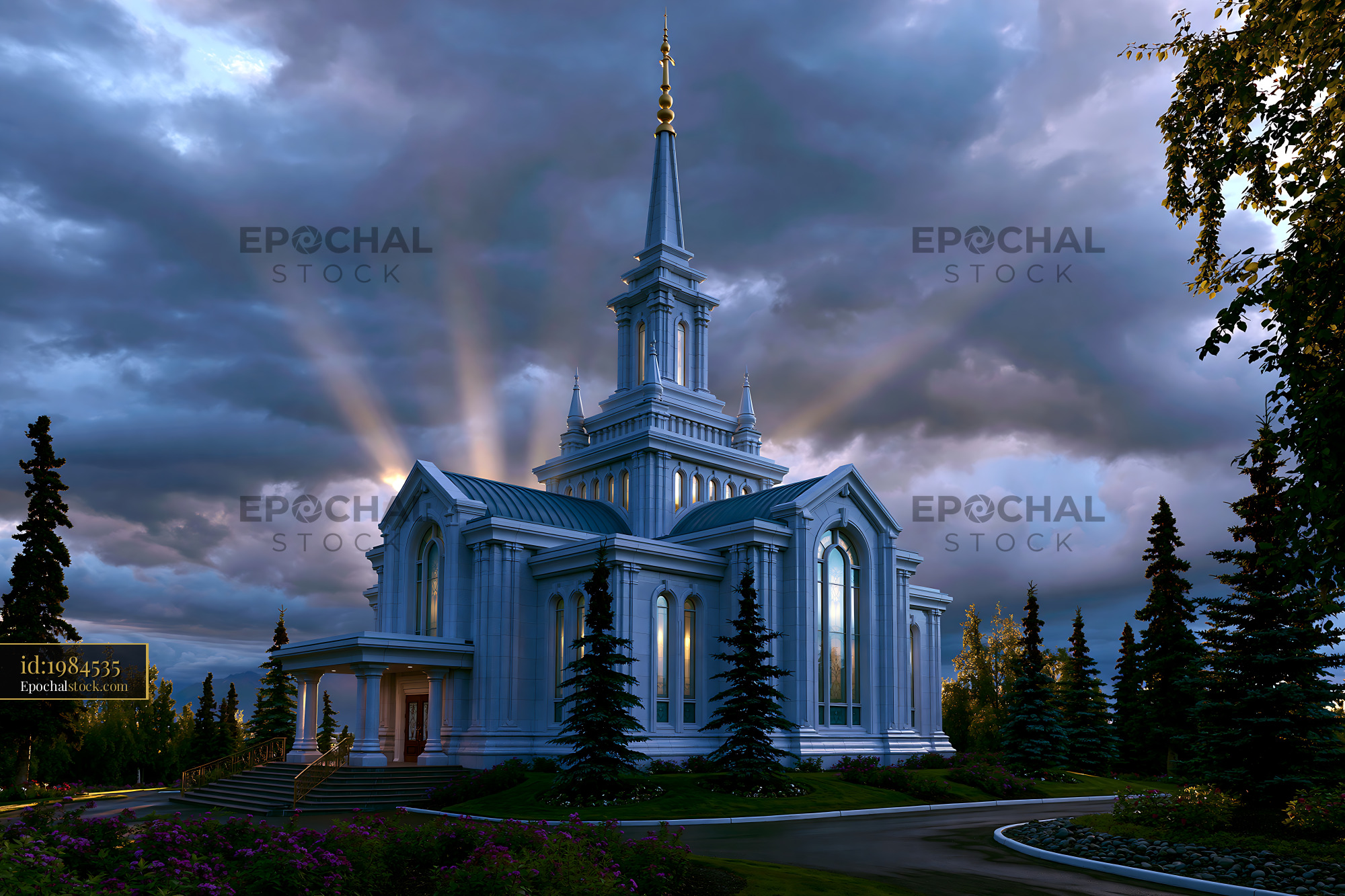Architectural Photography of a Temple in a Dramatic Sky - stock photo