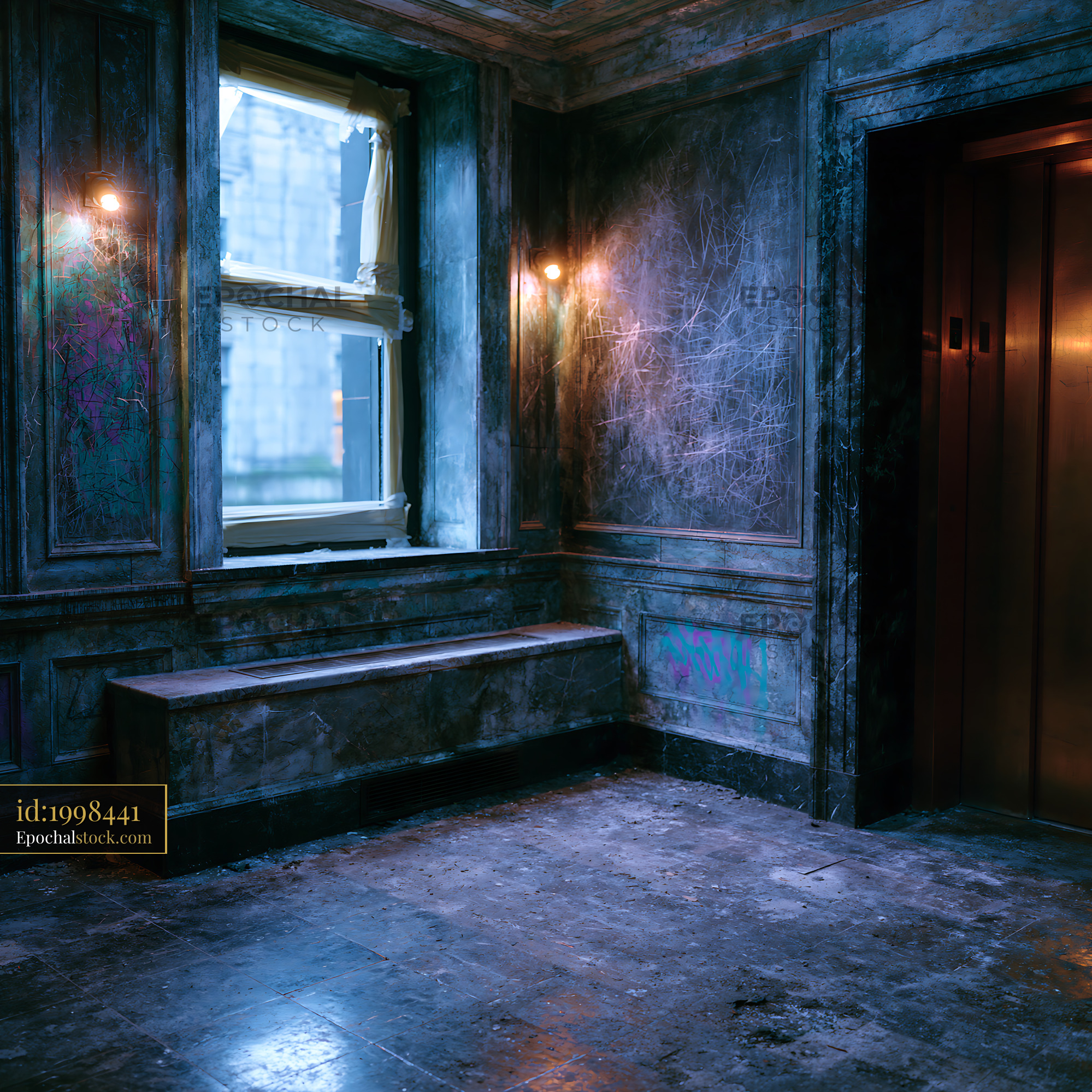 Watermarked full-resolution preview of Empty room with elevator and large window