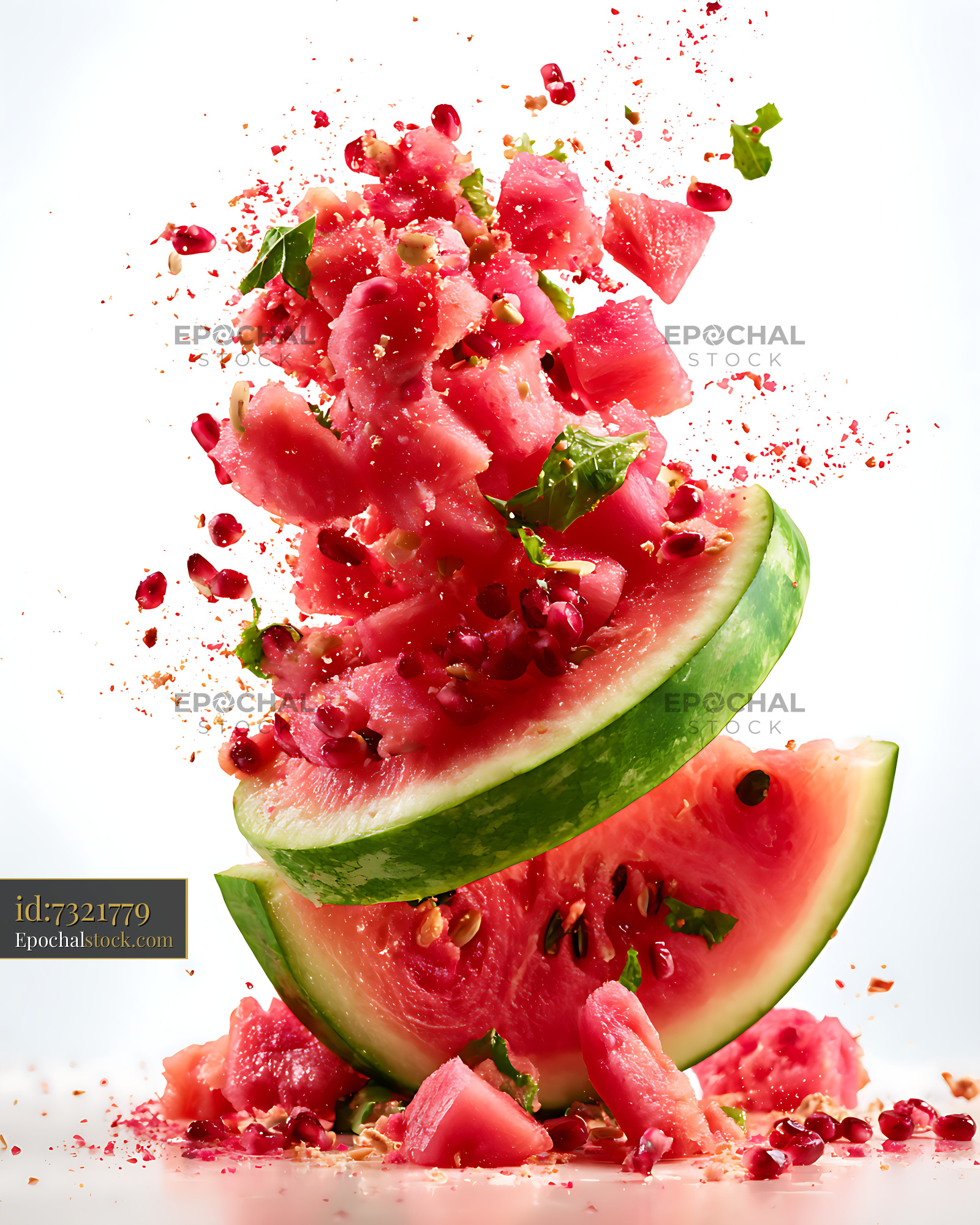 Watermarked full-resolution preview of Watermelon and pomegranate fruit splash