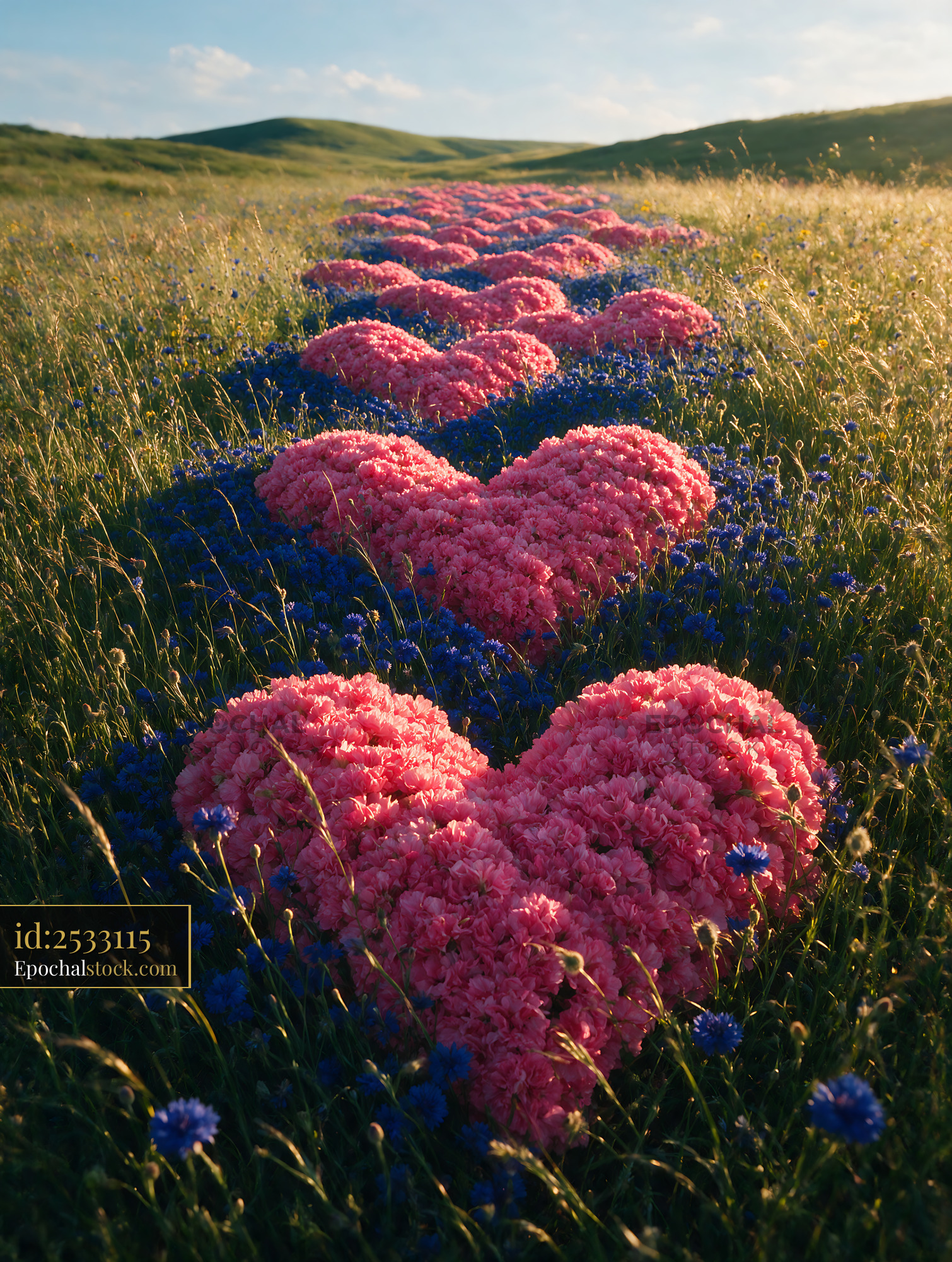 Watermarked full-resolution preview of Flower heart shapes in a grassy field during daylight