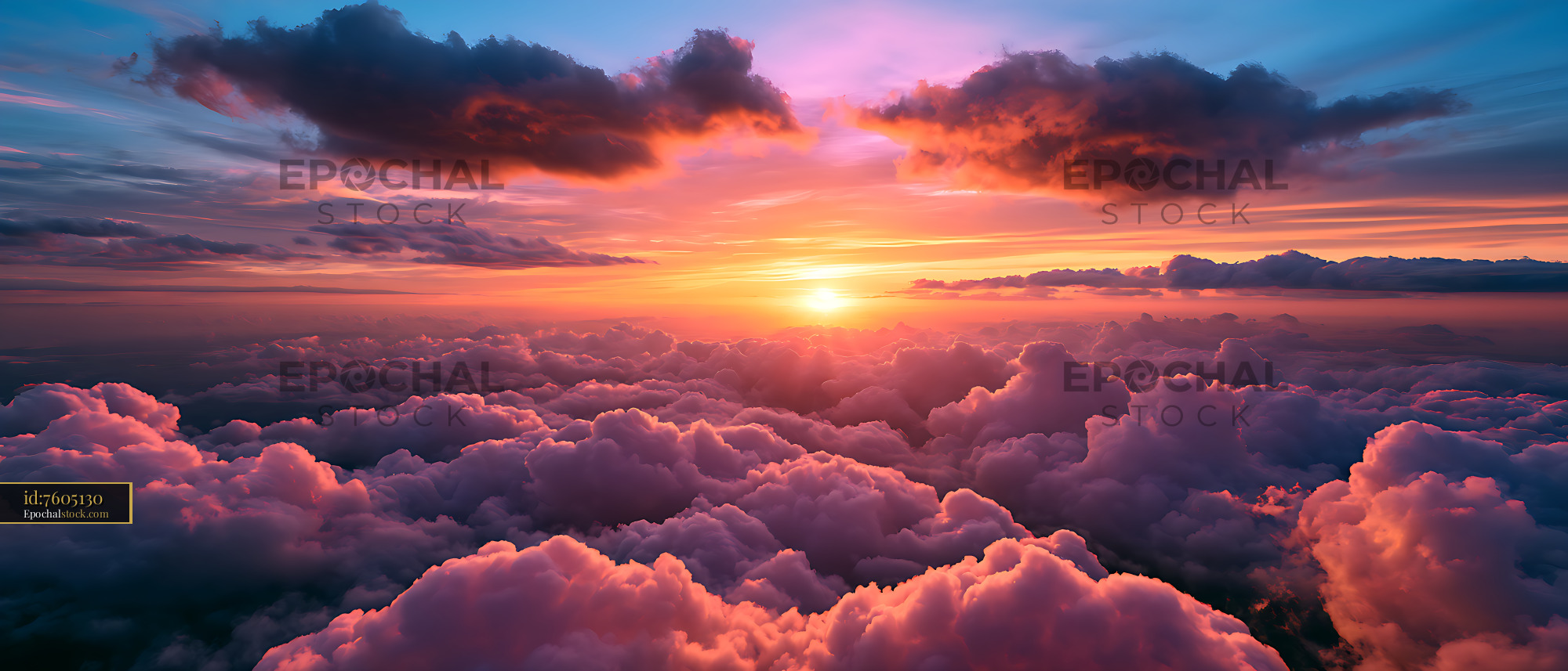 Watermarked full-resolution preview of Colorful sunset over a sea of clouds
