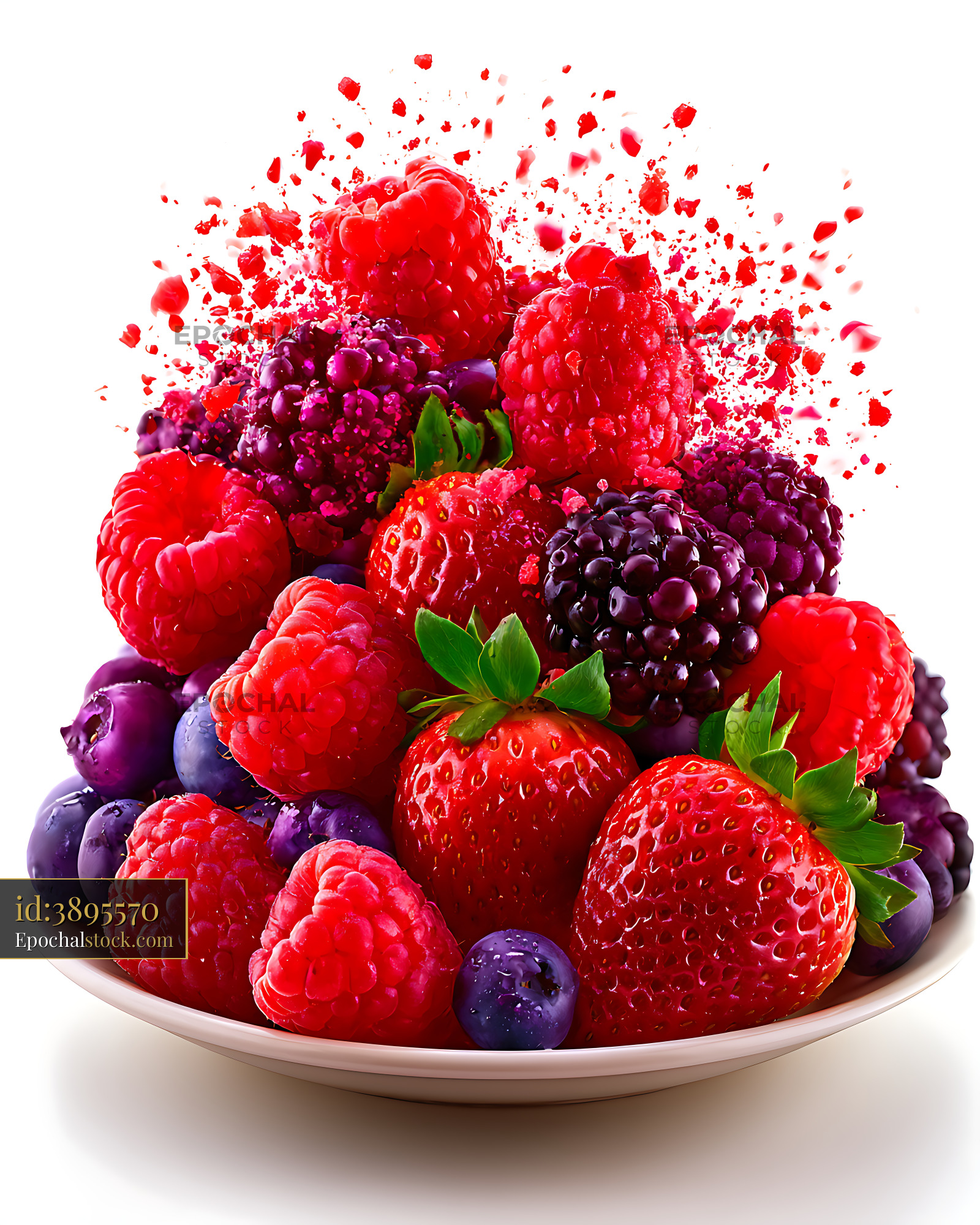 Watermarked full-resolution preview of Mixed Berry Plate with Scattered Fruit Pieces