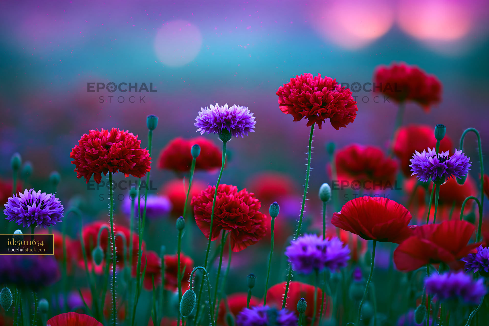 Watermarked full-resolution preview of Colorful flower field at sunset