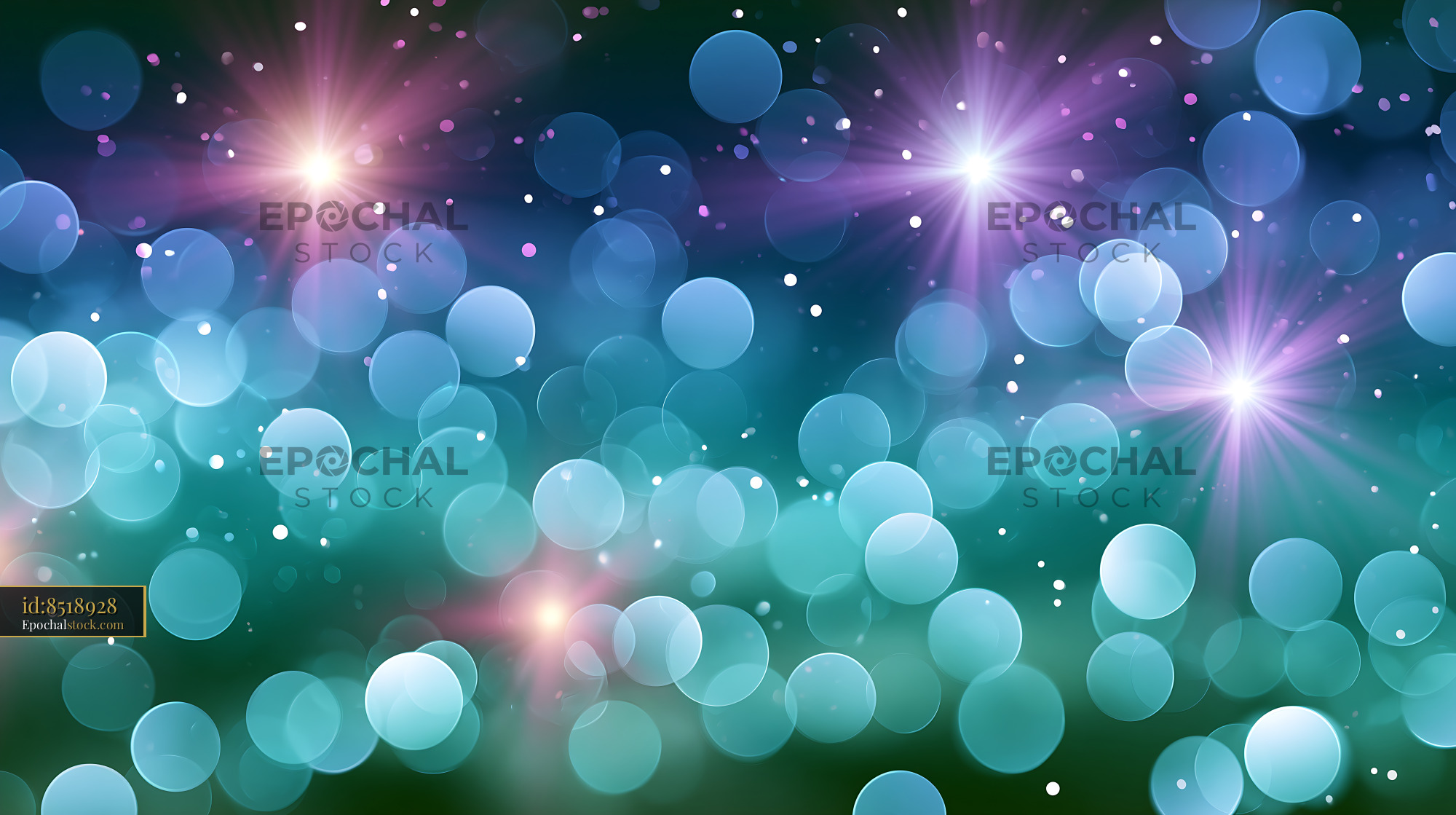 Watermarked full-resolution preview of Colorful bokeh lights with sparkles in a dark background