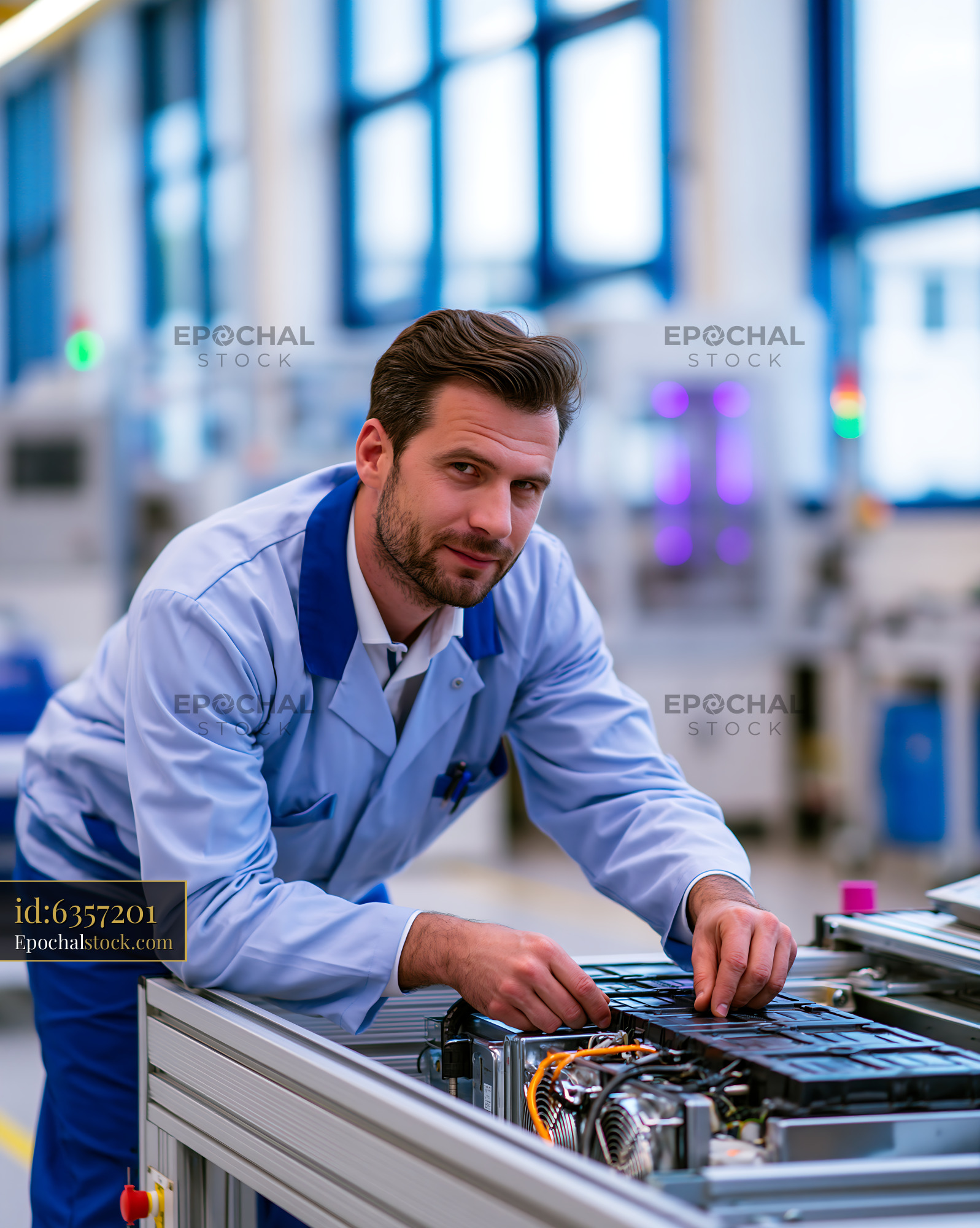Watermarked full-resolution preview of Engineer working on machinery in a factory setting