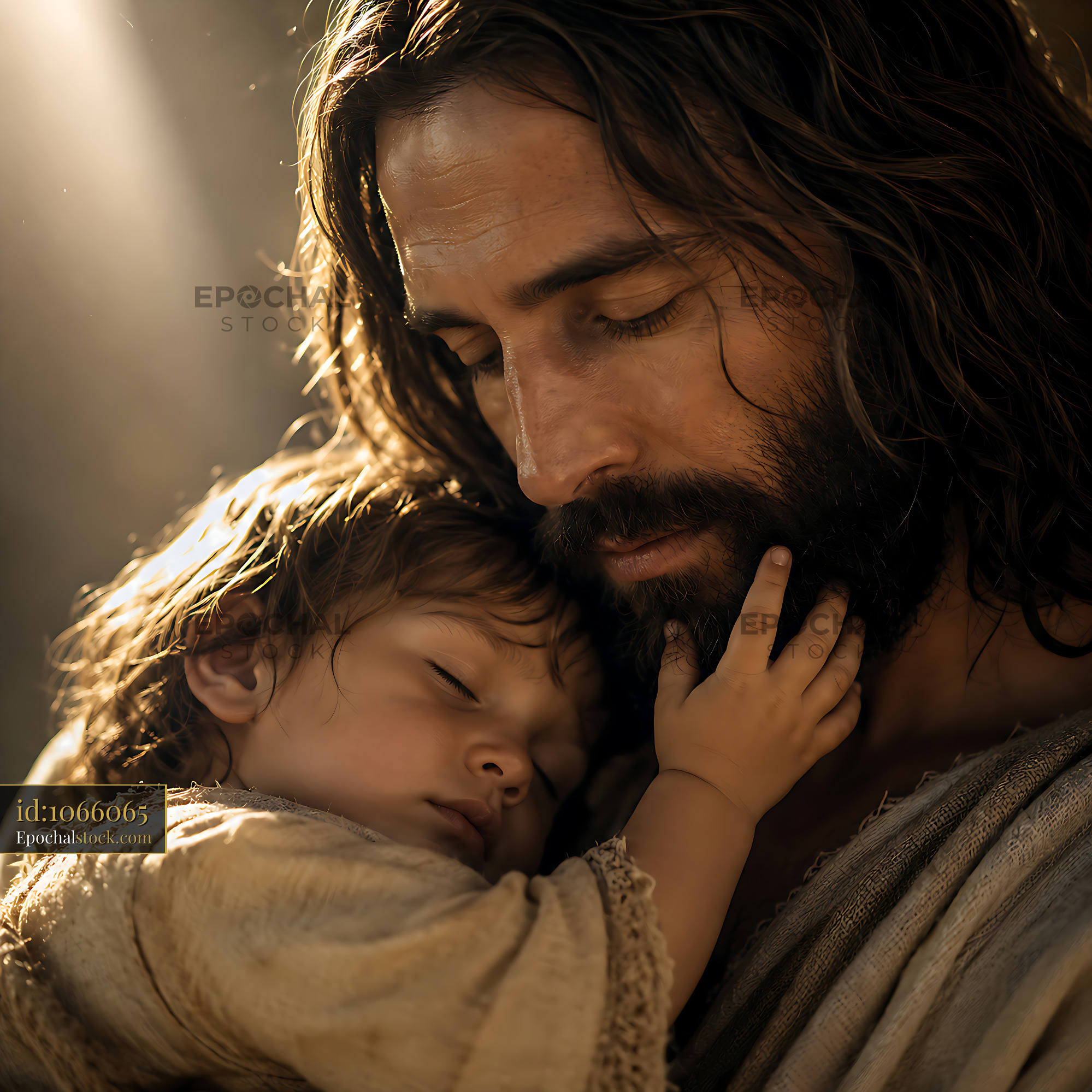 Watermarked full-resolution preview of Father holding sleeping child indoors