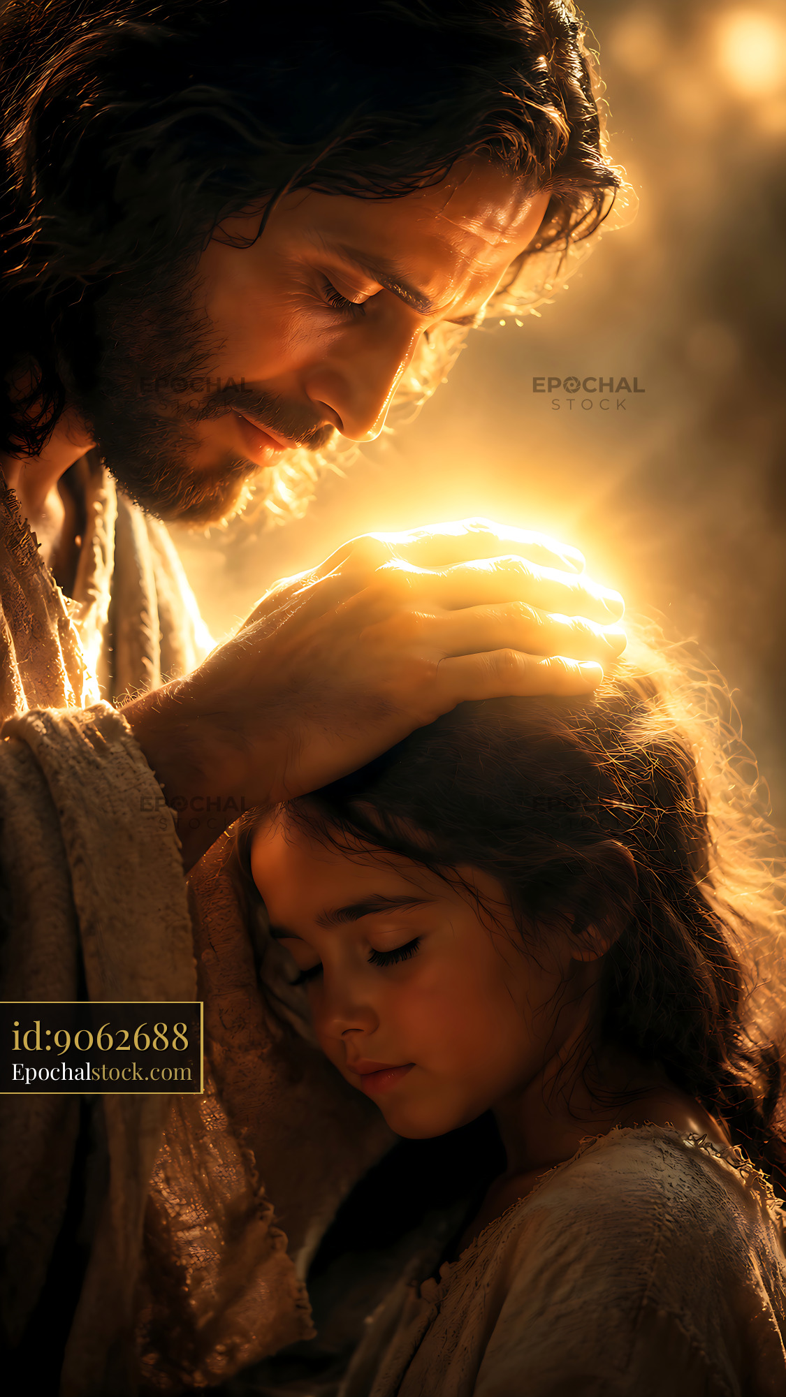 Watermarked full-resolution preview of Father and daughter share a moment in soft golden light