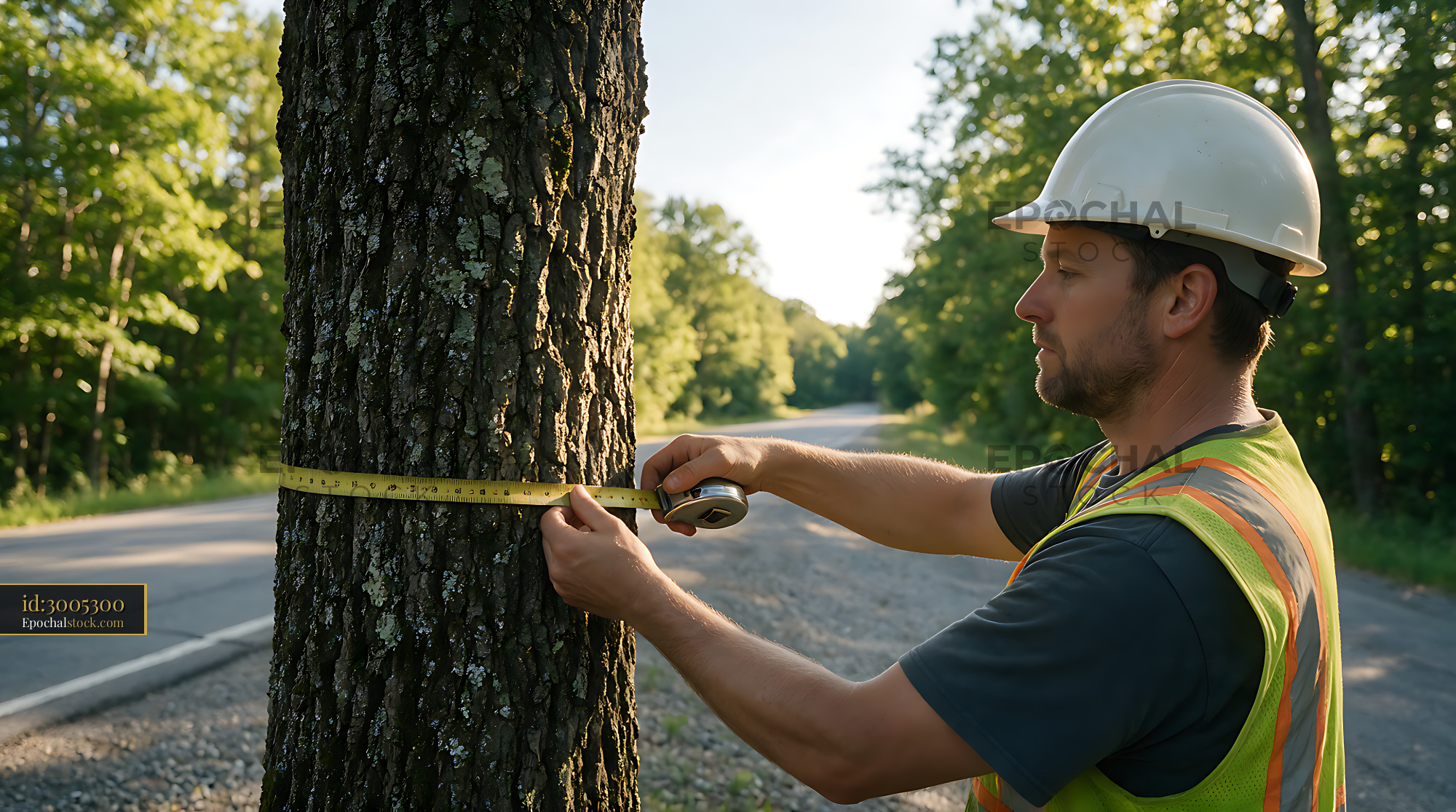 Watermarked full-resolution preview of Forestry Worker Measuring a Tree Trunk