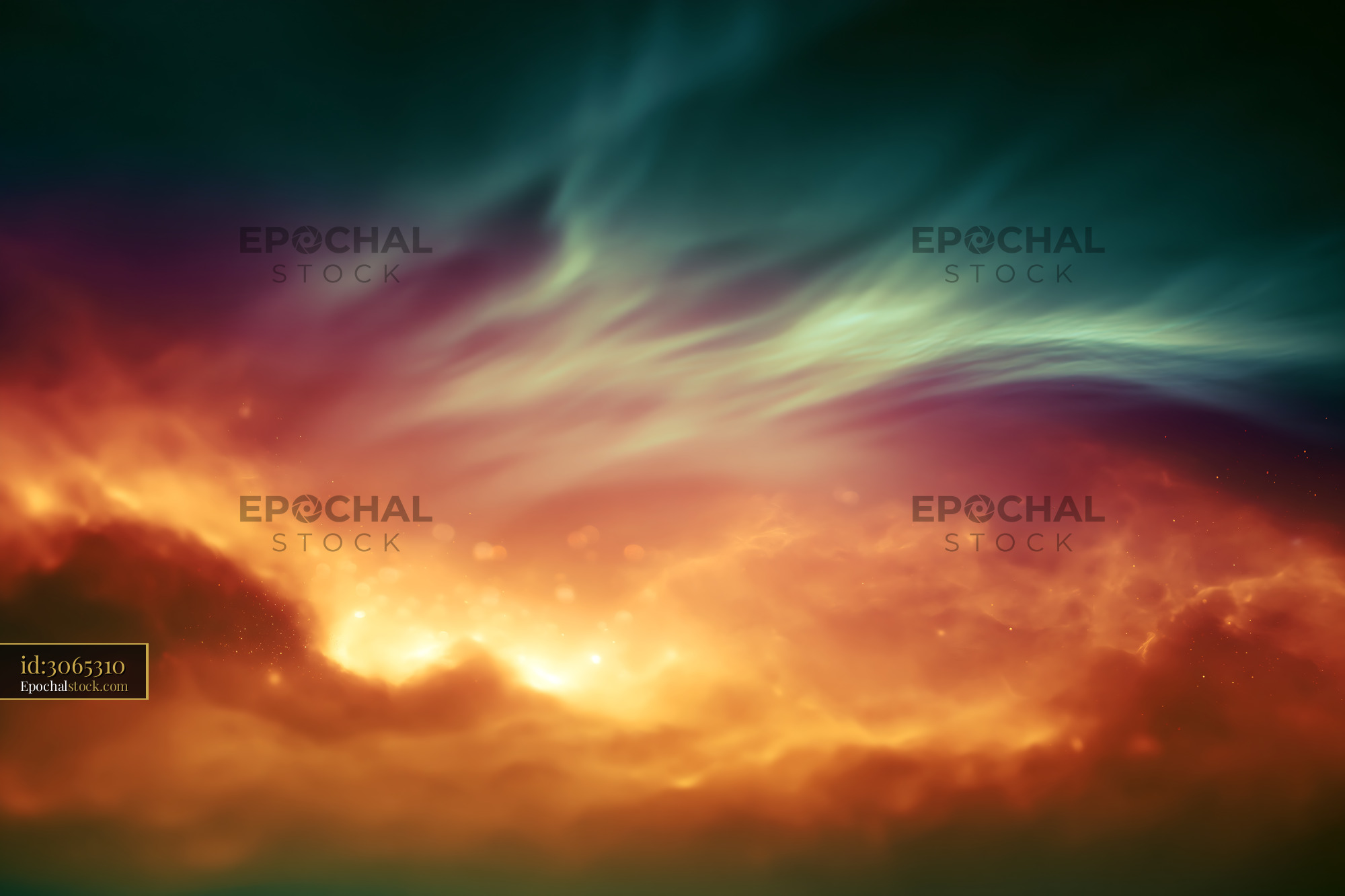 Watermarked full-resolution preview of Colorful clouds in the night sky blending shades of orange and green