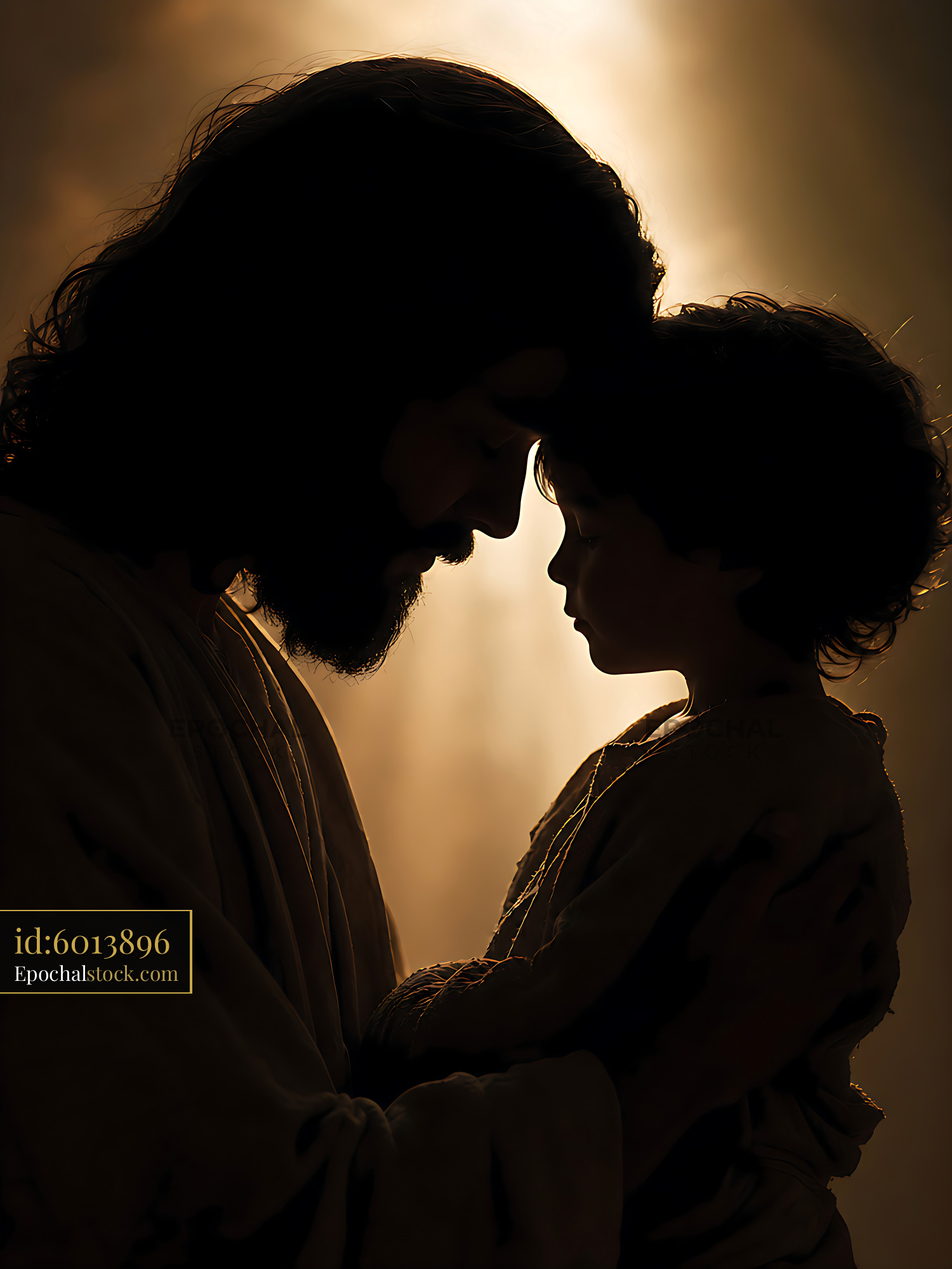 Watermarked full-resolution preview of Father and child sharing a moment in silhouette