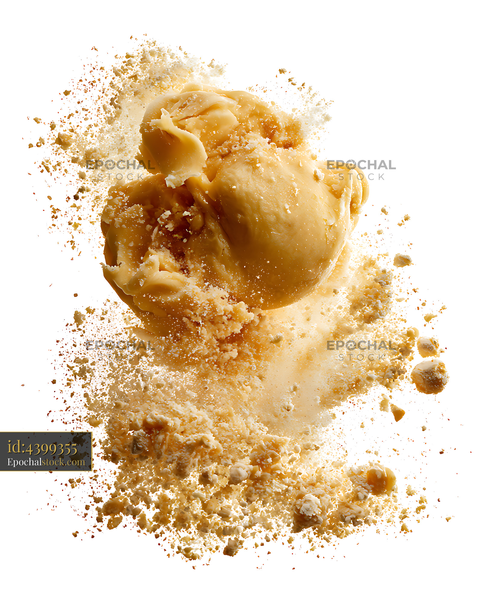 Watermarked full-resolution preview of Golden filled dumplings surrounded by crumbs
