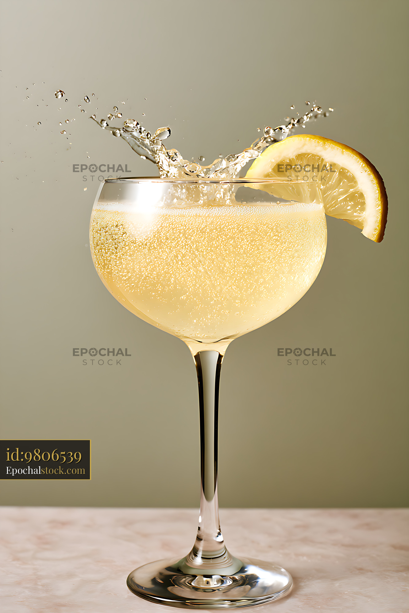 Watermarked full-resolution preview of Lemon garnish and splash on a sparkling citrus drink