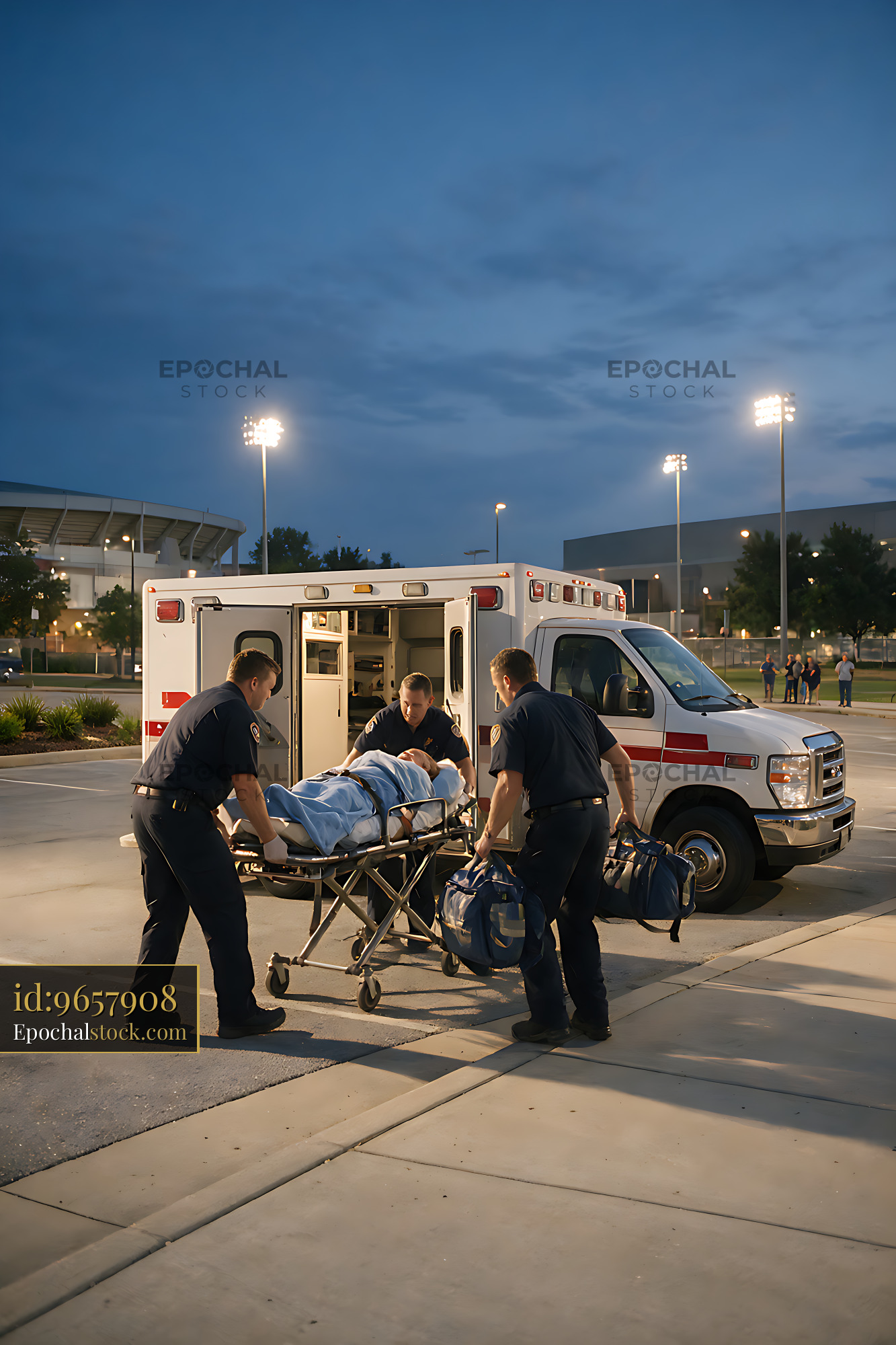 Watermarked full-resolution preview of Paramedics loading a patient into an ambulance