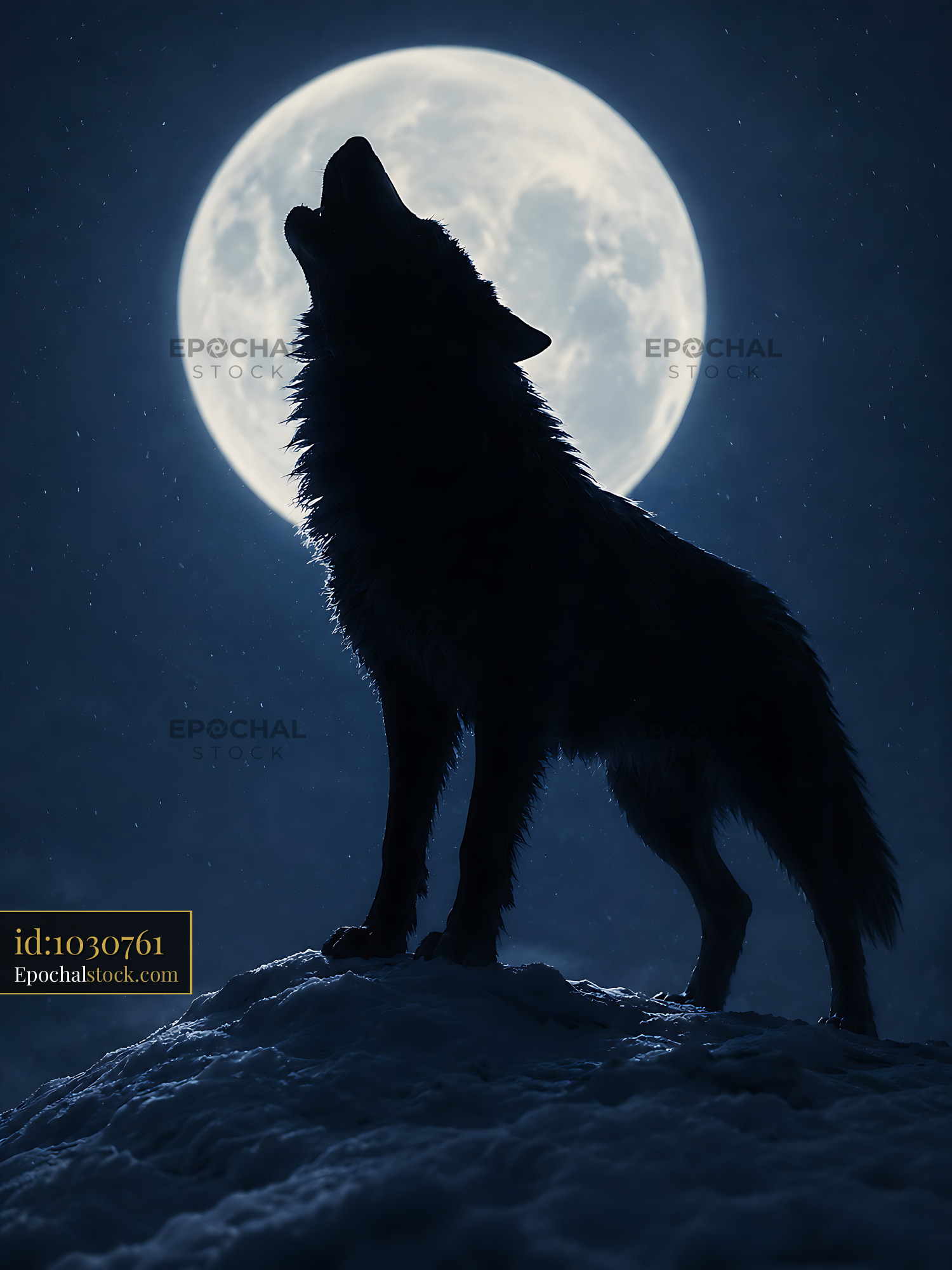 Wolf Howls at the Moon on a Snowy Night in a Dark Landscape - stock photo