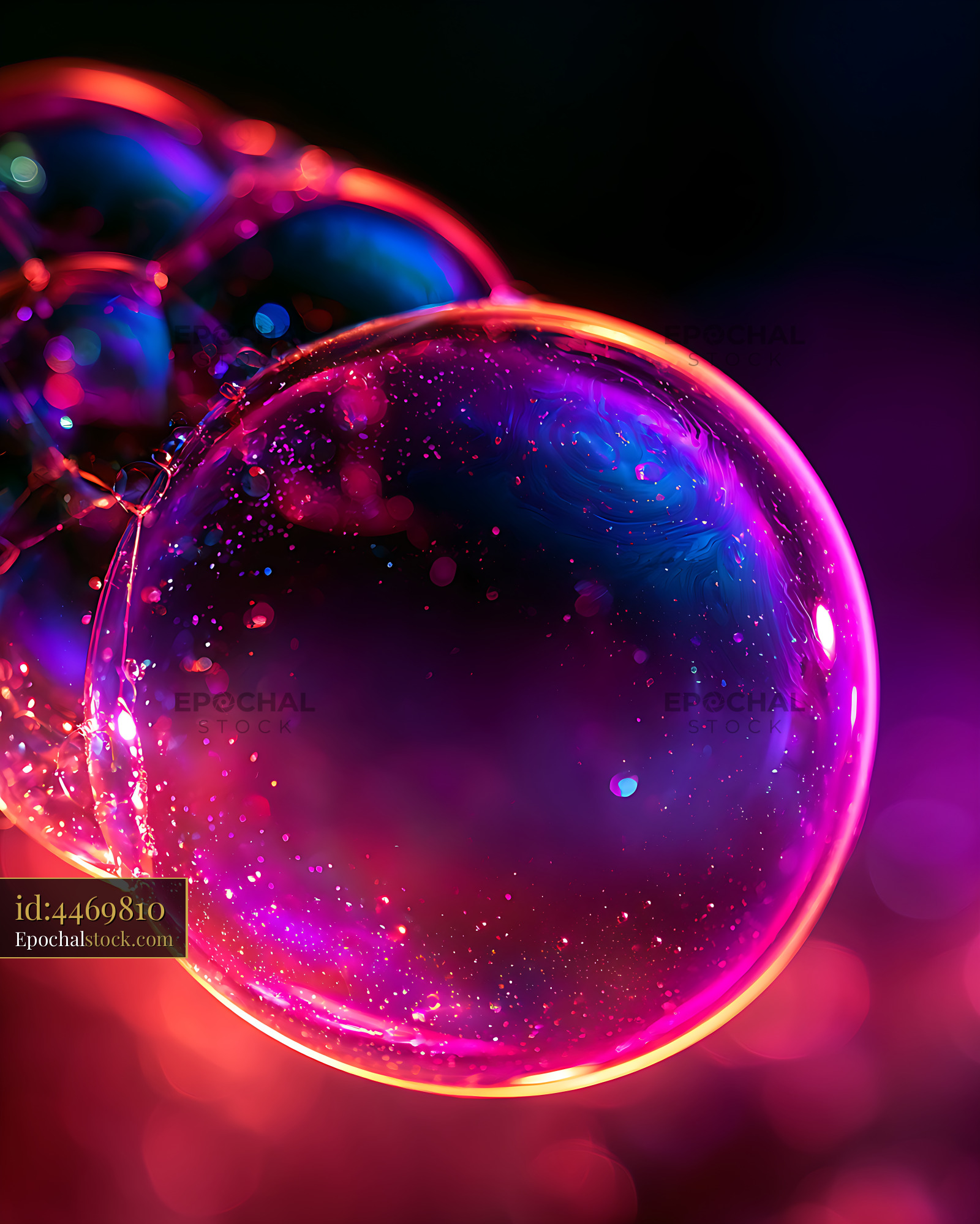 Watermarked full-resolution preview of Abstract glowing bubbles in vivid neon colors
