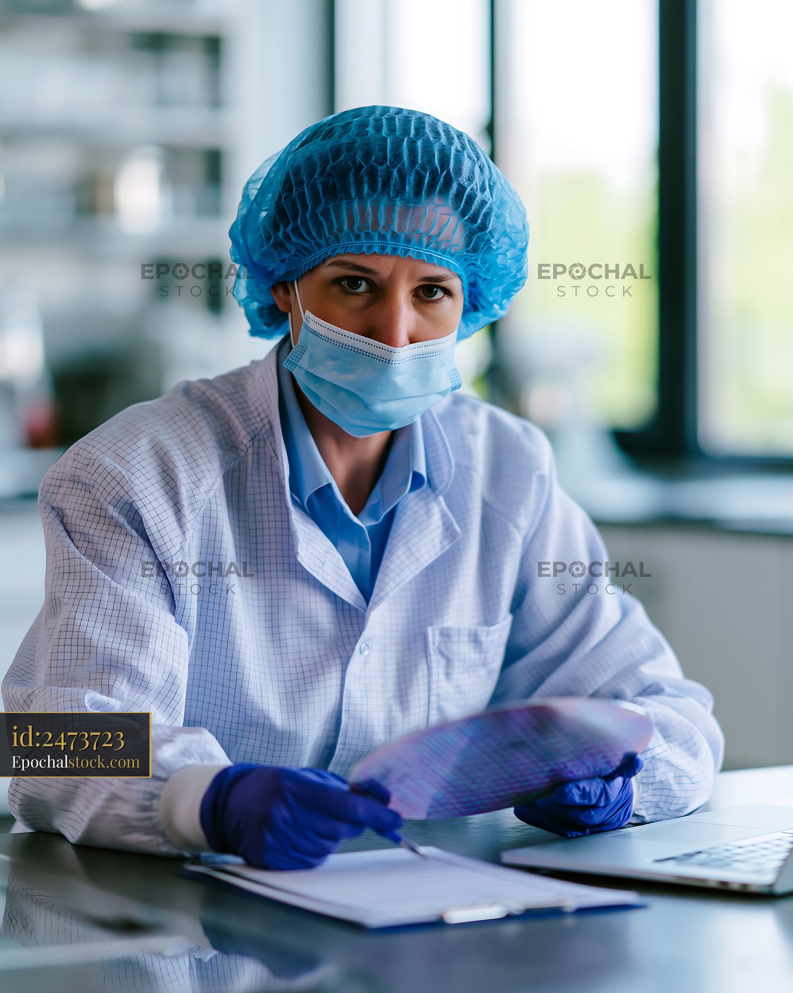 Watermarked full-resolution preview of Medical professional working in a lab with protective gear