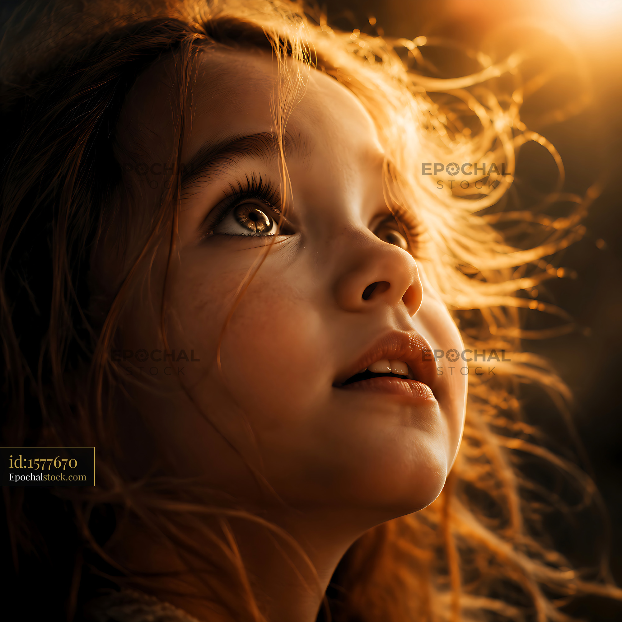 Watermarked full-resolution preview of Girl looking up with sunlight in the background