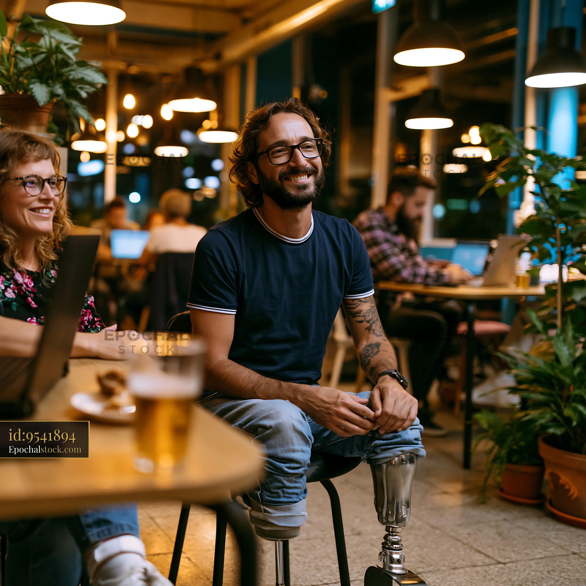 Watermarked full-resolution preview of Friends chatting over coffee in a busy cafe