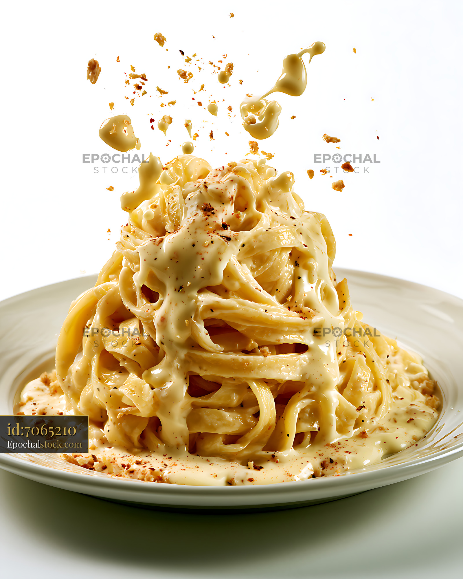 Watermarked full-resolution preview of Creamy pasta dish served on a plate with sauce and toppings