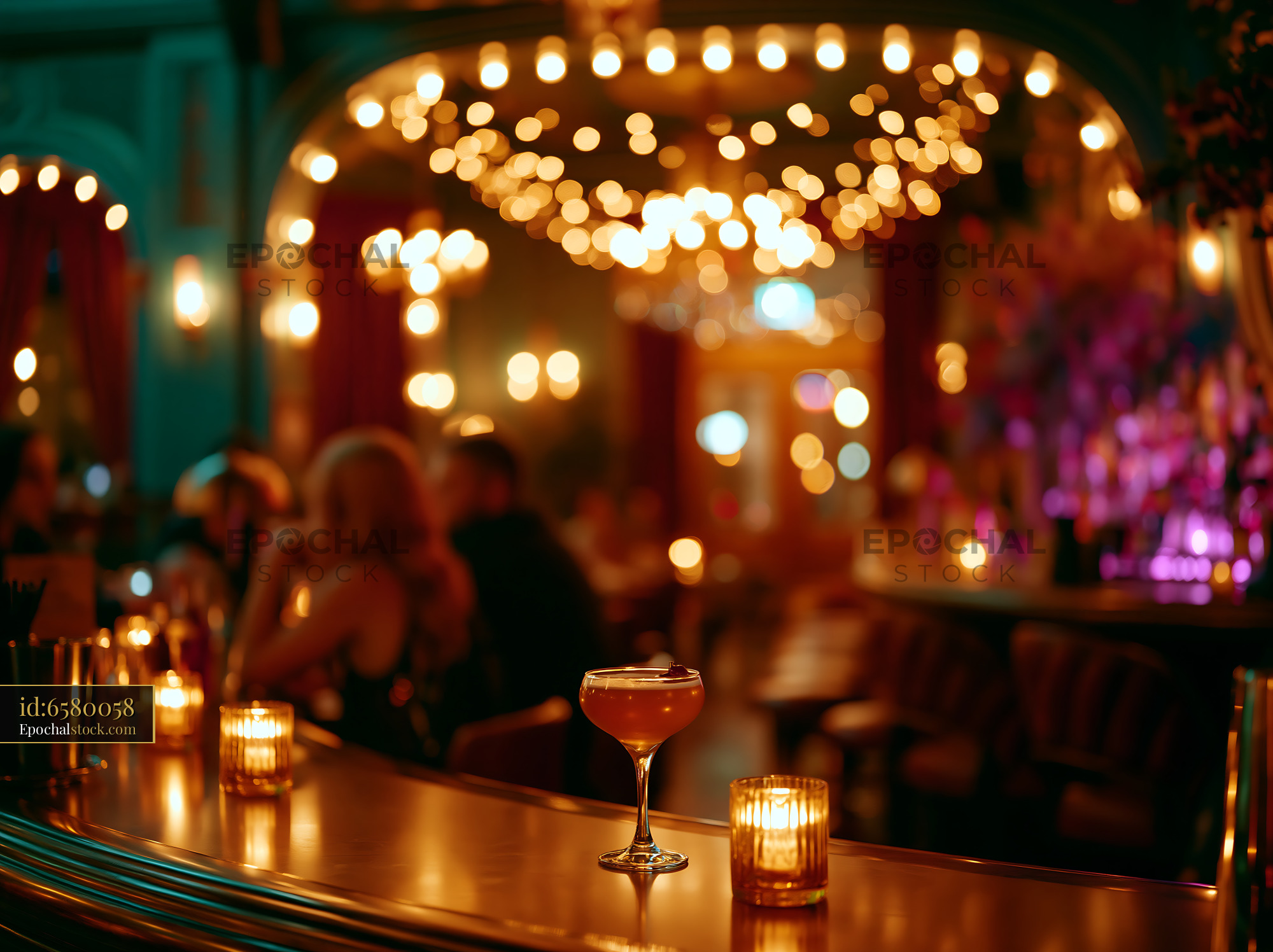 Watermarked full-resolution preview of Evening at a bar with cocktails and warm lights