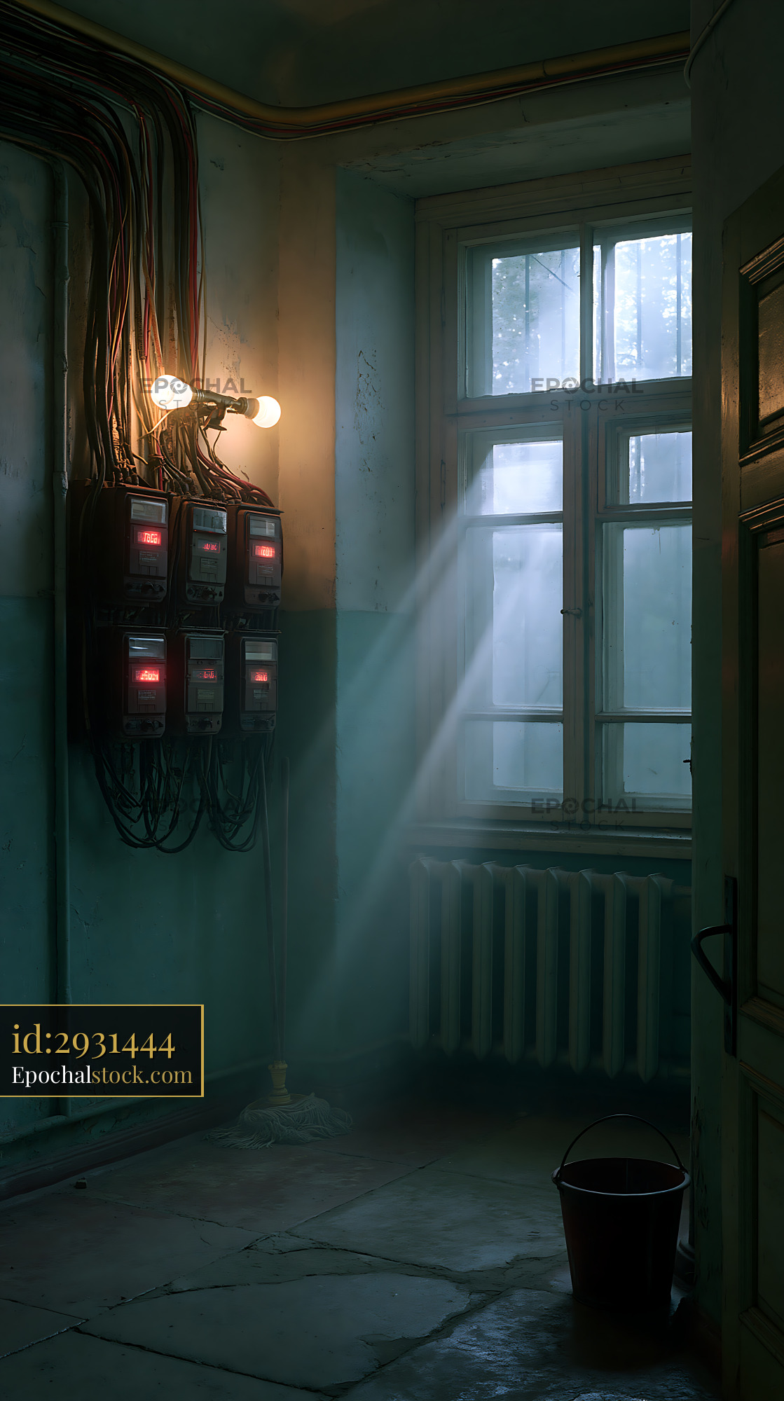 Watermarked full-resolution preview of A room features electrical panels on the wall with wires