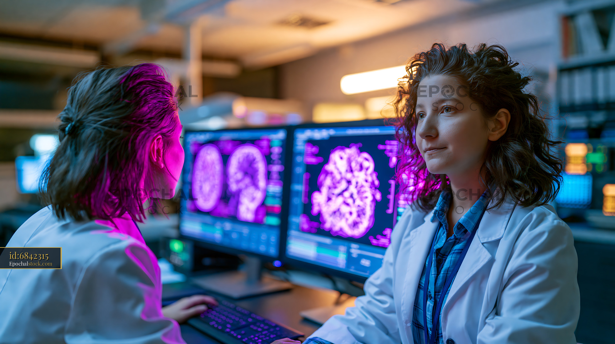 Watermarked full-resolution preview of Scientists analyzing brain scans in a lab