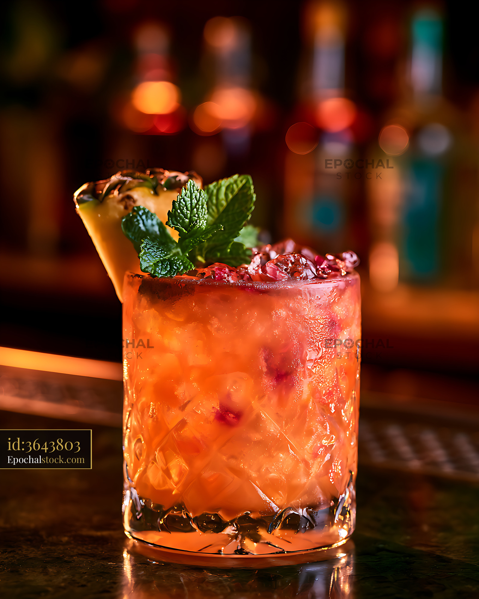Watermarked full-resolution preview of Orange iced cocktail with mint and citrus garnish