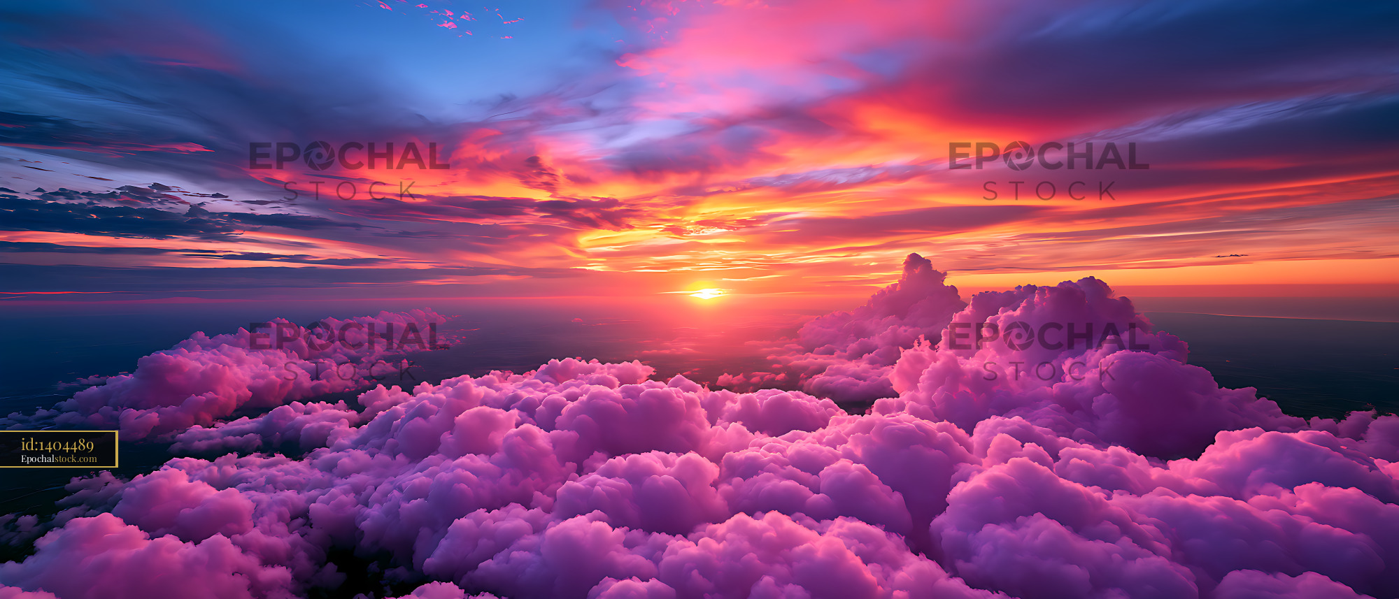 Watermarked full-resolution preview of Colorful sunset over a sea of pink clouds