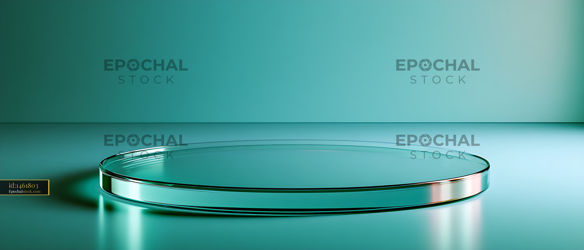 Watermarked full-resolution preview of Clear circular glass platform in teal studio setting